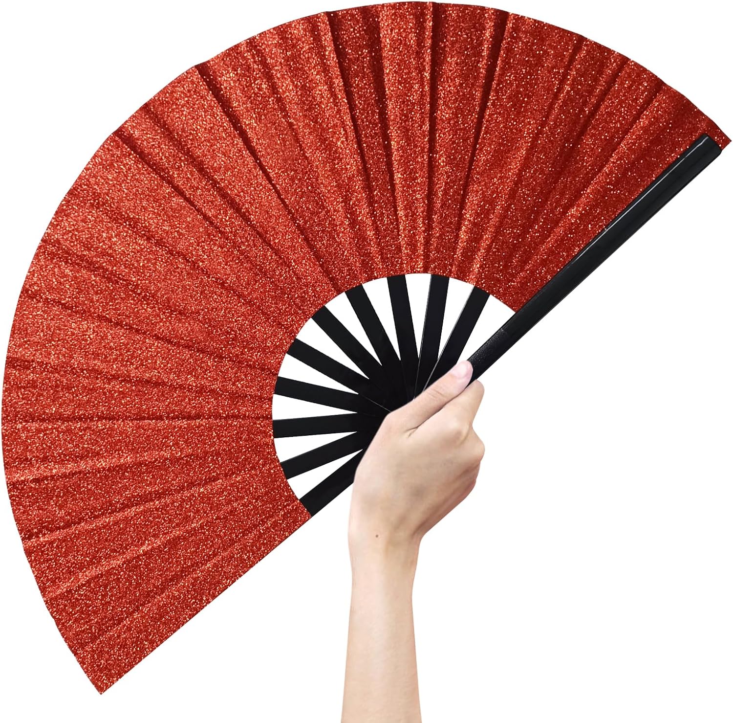 Line Dance Popping Fan,13 Inches Clacking Fans for Line Dancing,Boots on The Ground Hand Fan,Popping Fans for Line Dancing,Music Festivals,Carnival,Disco, Party (Red Glitter) - Image 1