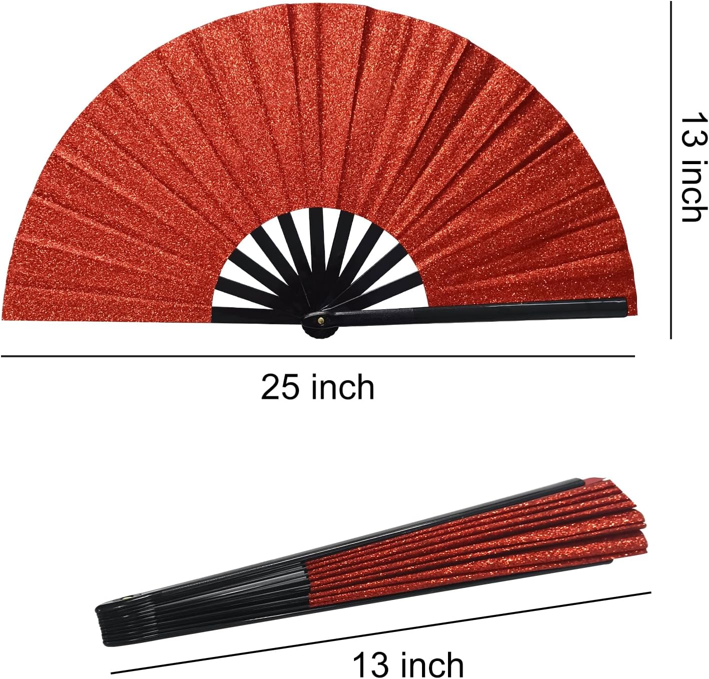 Line Dance Popping Fan,13 Inches Clacking Fans for Line Dancing,Boots on The Ground Hand Fan,Popping Fans for Line Dancing,Music Festivals,Carnival,Disco, Party (Red Glitter) - Image 2