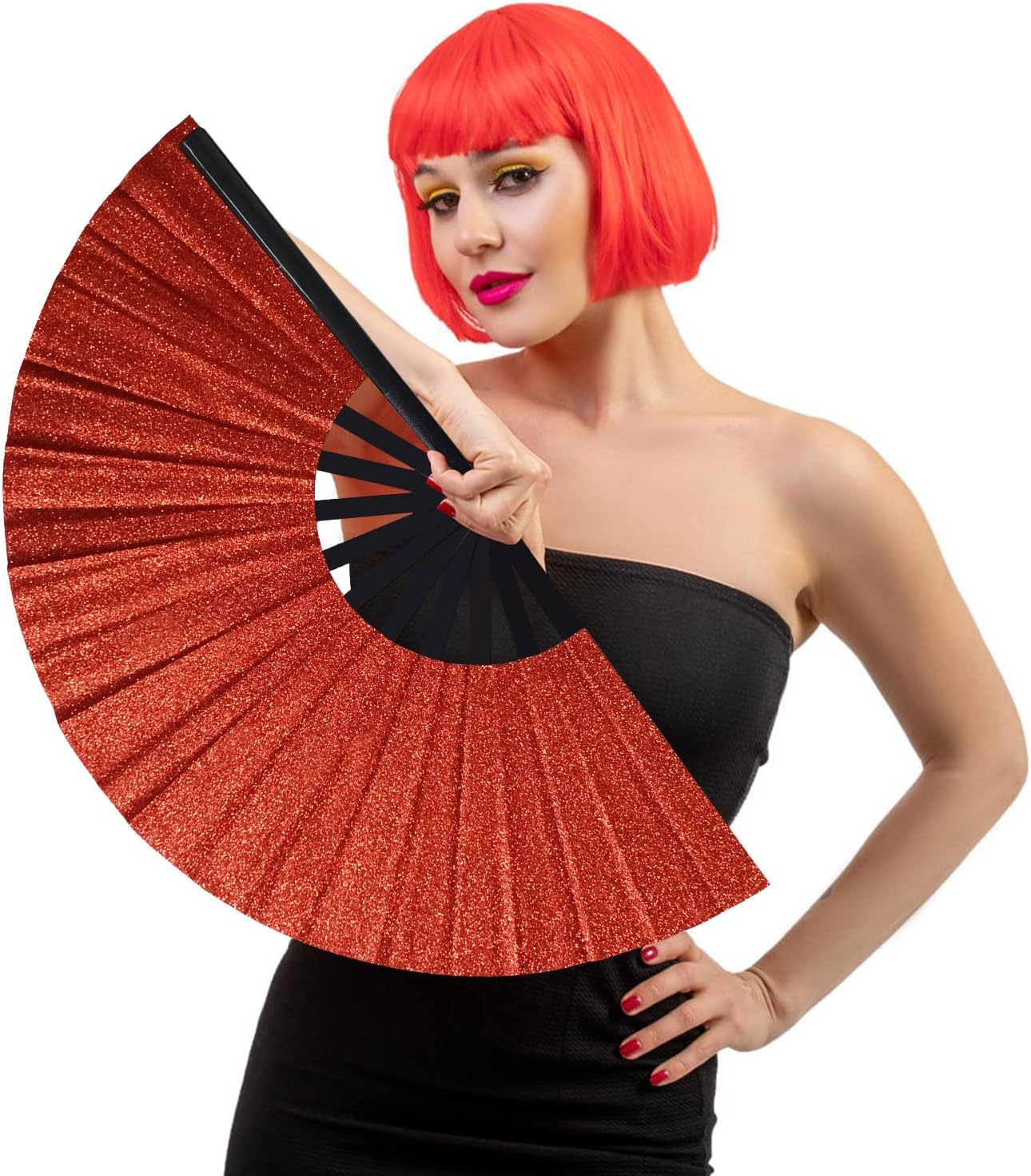 Line Dance Popping Fan,13 Inches Clacking Fans for Line Dancing,Boots on The Ground Hand Fan,Popping Fans for Line Dancing,Music Festivals,Carnival,Disco, Party (Red Glitter) - Image 3