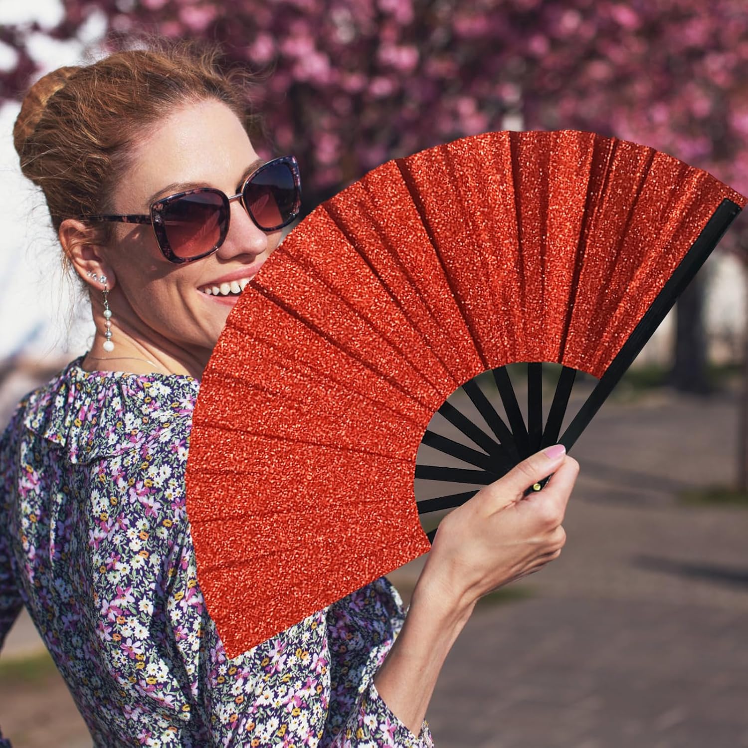 Line Dance Popping Fan,13 Inches Clacking Fans for Line Dancing,Boots on The Ground Hand Fan,Popping Fans for Line Dancing,Music Festivals,Carnival,Disco, Party (Red Glitter) - Image 5