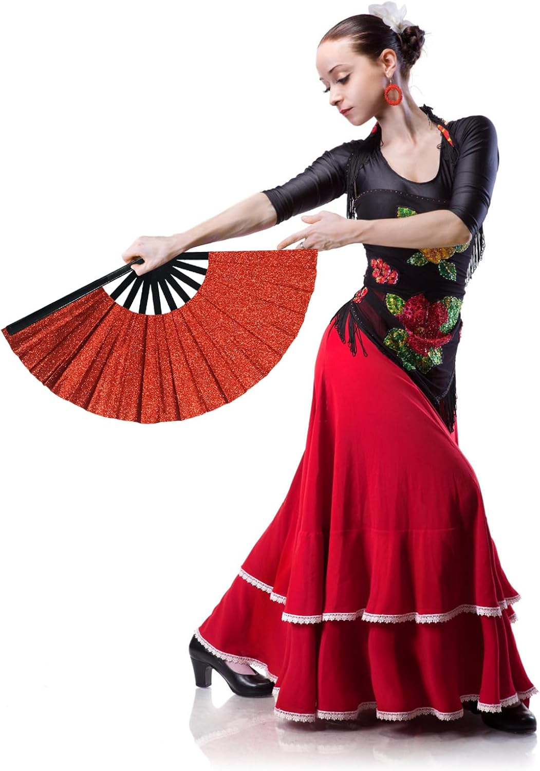Line Dance Popping Fan,13 Inches Clacking Fans for Line Dancing,Boots on The Ground Hand Fan,Popping Fans for Line Dancing,Music Festivals,Carnival,Disco, Party (Red Glitter) - Image 7