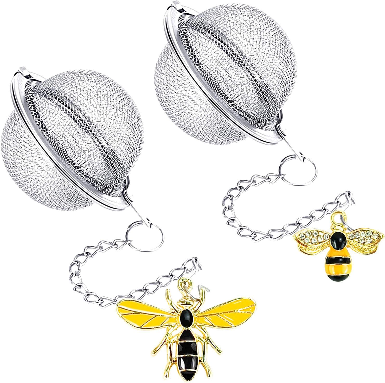 Stainless Steel Mesh Tea Infuser, 2.1 inch Tea Ball with Honey Bee Pendant Tea Strainer Tea Diffuser Tea Steeper for Filtering Tea,Tea Infusers for Loose Tea (Bee, 2PC) - Image 1