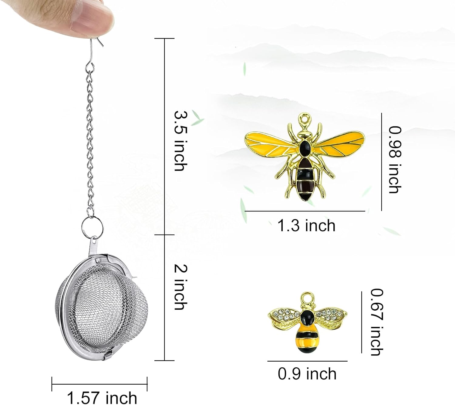 Stainless Steel Mesh Tea Infuser, 2.1 inch Tea Ball with Honey Bee Pendant Tea Strainer Tea Diffuser Tea Steeper for Filtering Tea,Tea Infusers for Loose Tea (Bee, 2PC) - Image 2