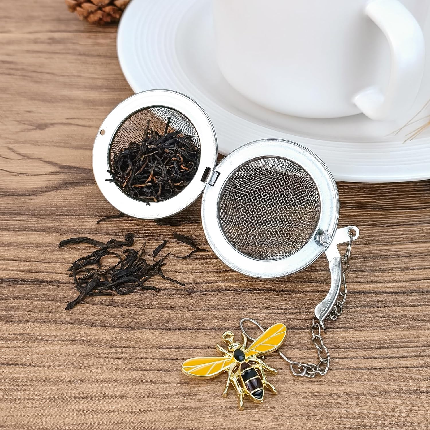 Stainless Steel Mesh Tea Infuser, 2.1 inch Tea Ball with Honey Bee Pendant Tea Strainer Tea Diffuser Tea Steeper for Filtering Tea,Tea Infusers for Loose Tea (Bee, 2PC) - Image 4