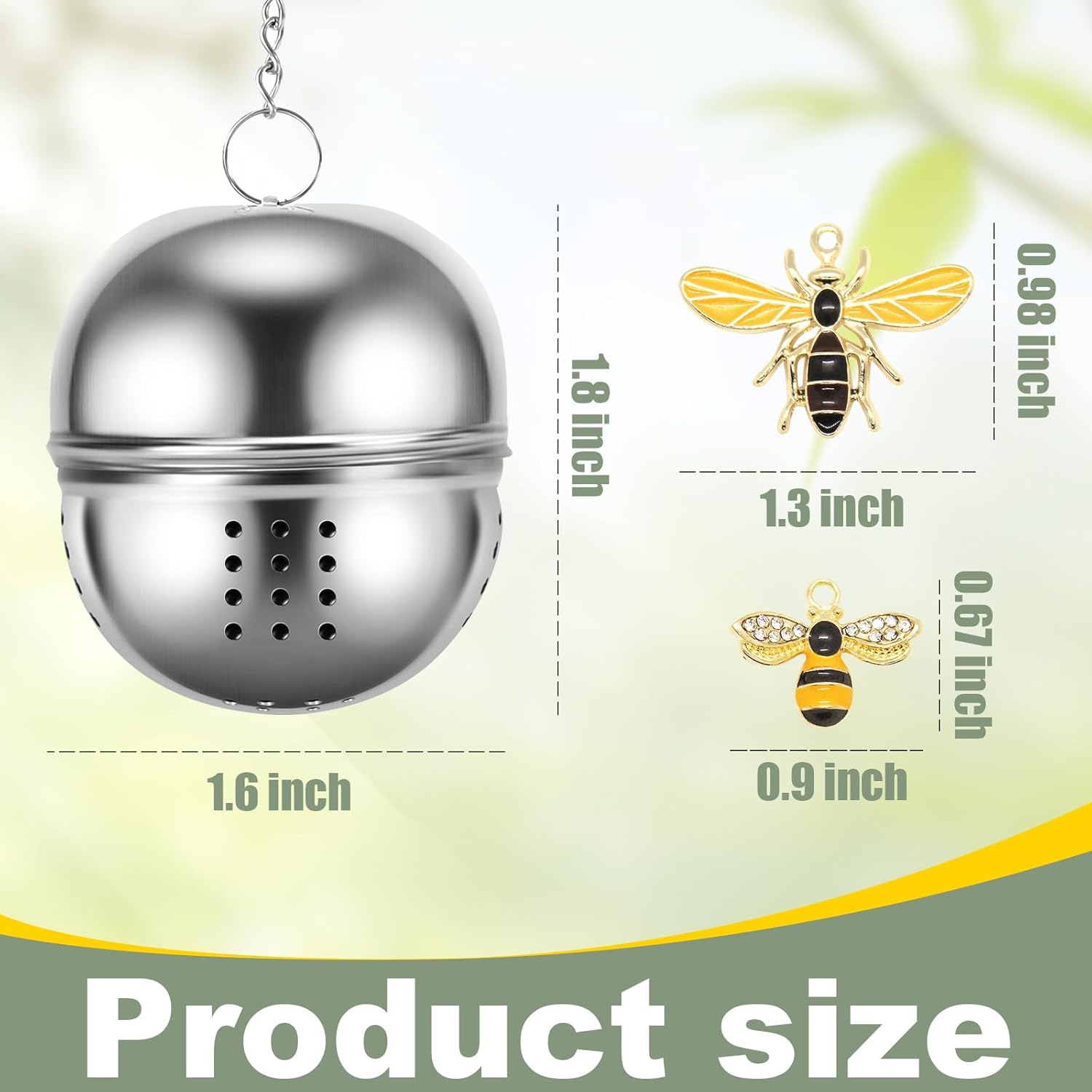 2Pcs Stainless Steel Mesh Tea Infuser, 2.1 inch Tea Infuser Ball with Cute Honey Bee Pendant,Tea Strainer Tea Diffuser Tea Steeper for Filtering Tea,Tea Infusers for Loose Tea - Image 2