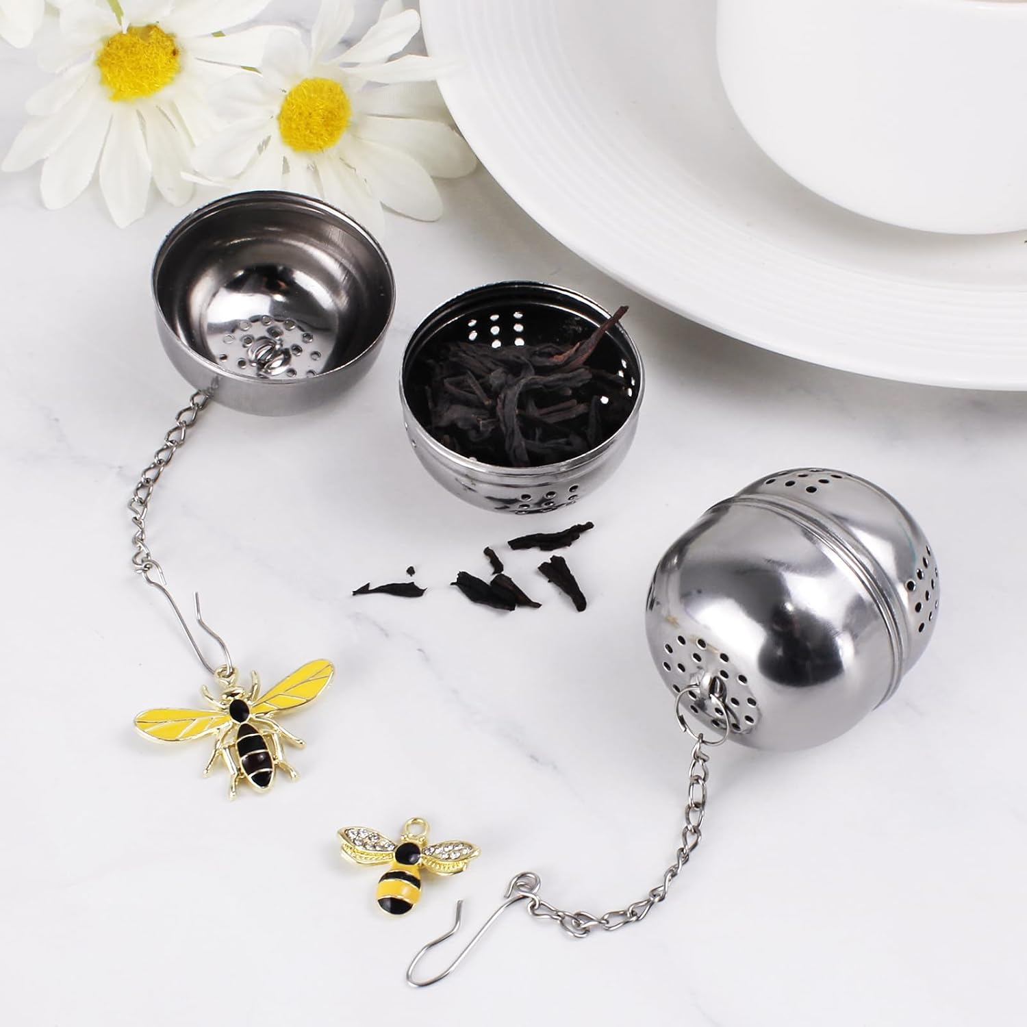 2Pcs Stainless Steel Mesh Tea Infuser, 2.1 inch Tea Infuser Ball with Cute Honey Bee Pendant,Tea Strainer Tea Diffuser Tea Steeper for Filtering Tea,Tea Infusers for Loose Tea - Image 4