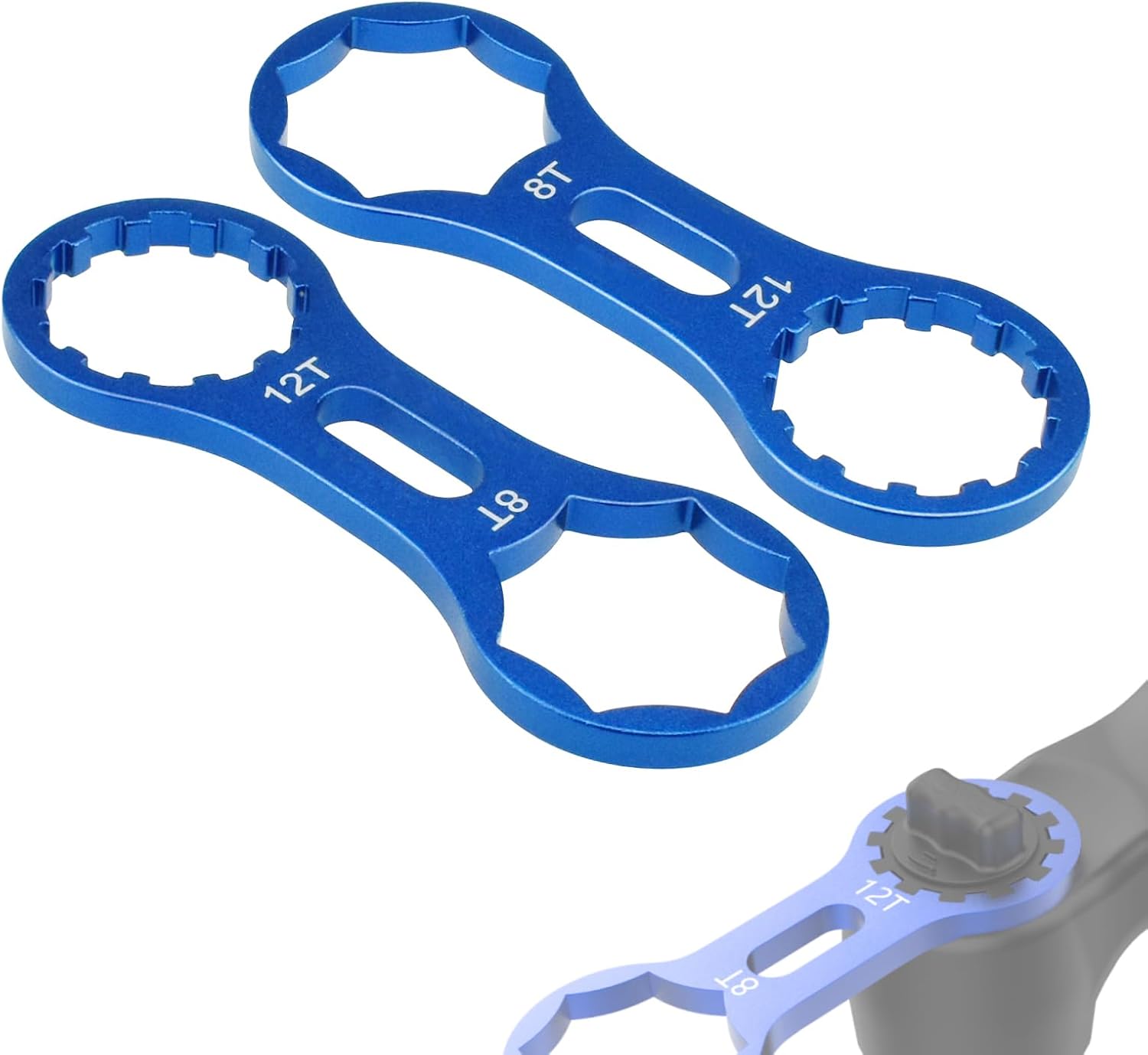 2Pcs Bicycle Fork Cap Wrench, Aluminium Alloy Bike Front Fork Repair Tool, Suspension Forks Cap Spaner Suitable for XCR/XCM/XCT/RST, Blue - Image 1