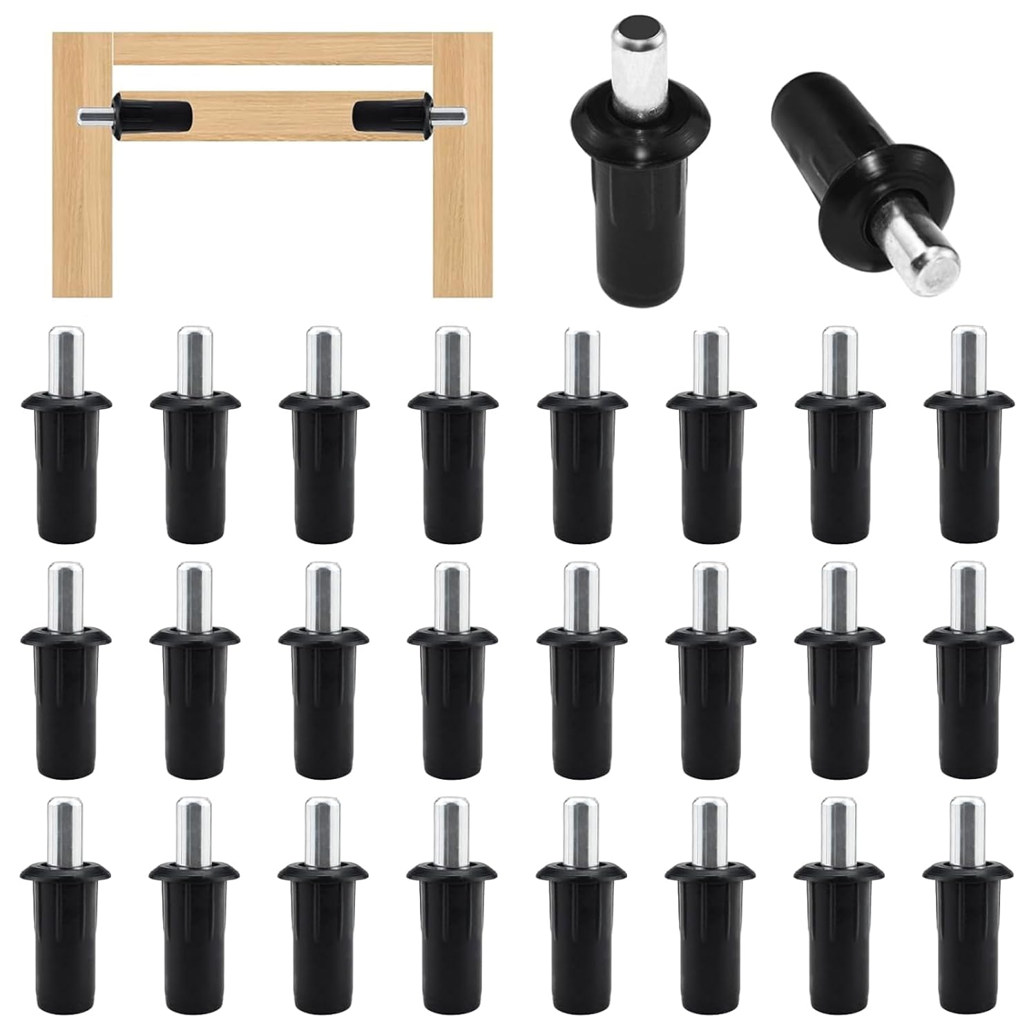 24Pcs Cabinet Door Repair Pins, Damper Replacement Spring Loaded Repair Pins, Furniture Fittings Door Pin, Blinds Repair Pin, Black - Image 1