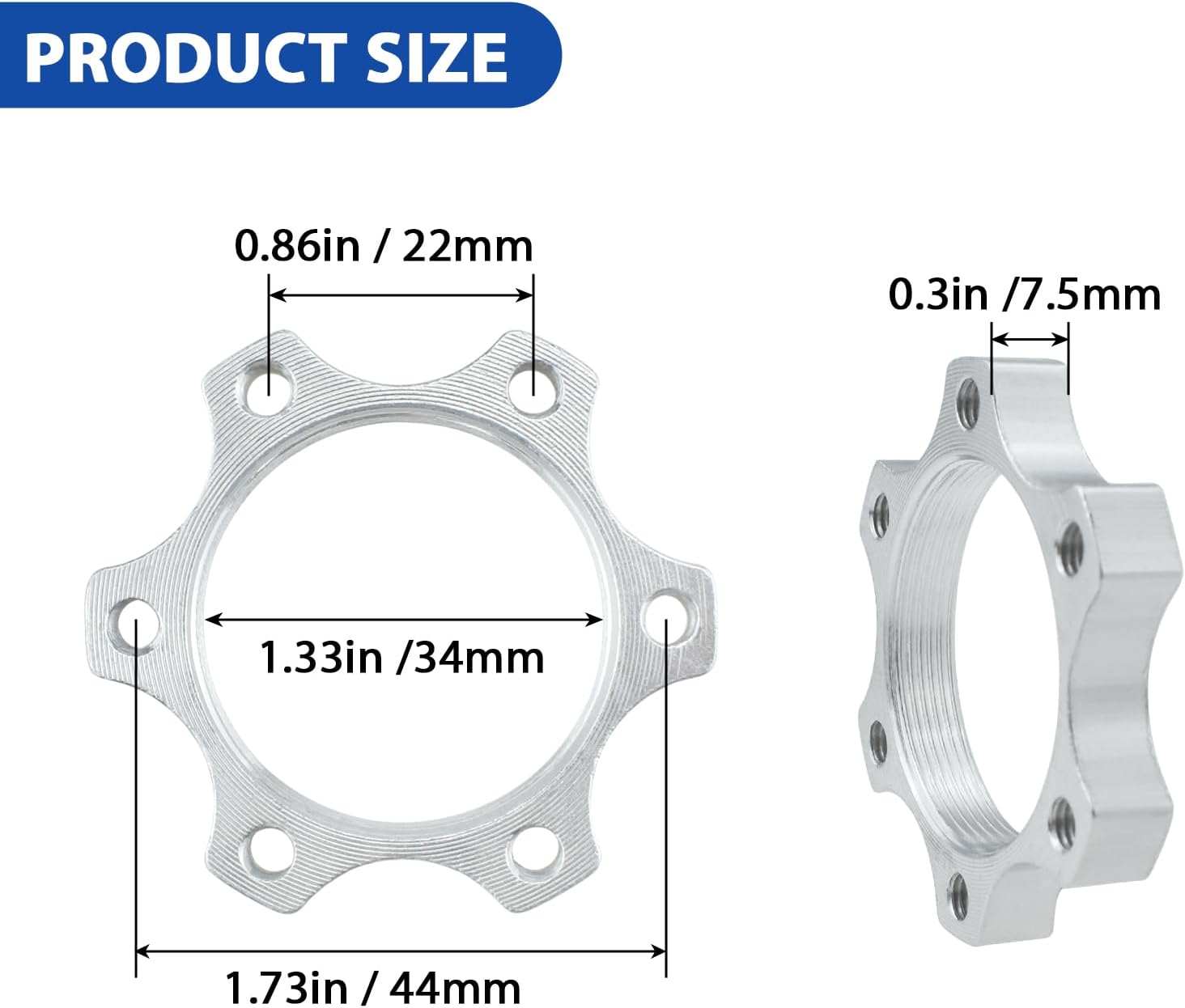 4 Pcs 44MM Bike Freewheel Threaded Hubs Disk Brake Adapter, 1.73-inch Aluminum Alloy 6-Bolt Disc Brake Rotor Flange Adapter, Silver - Image 2