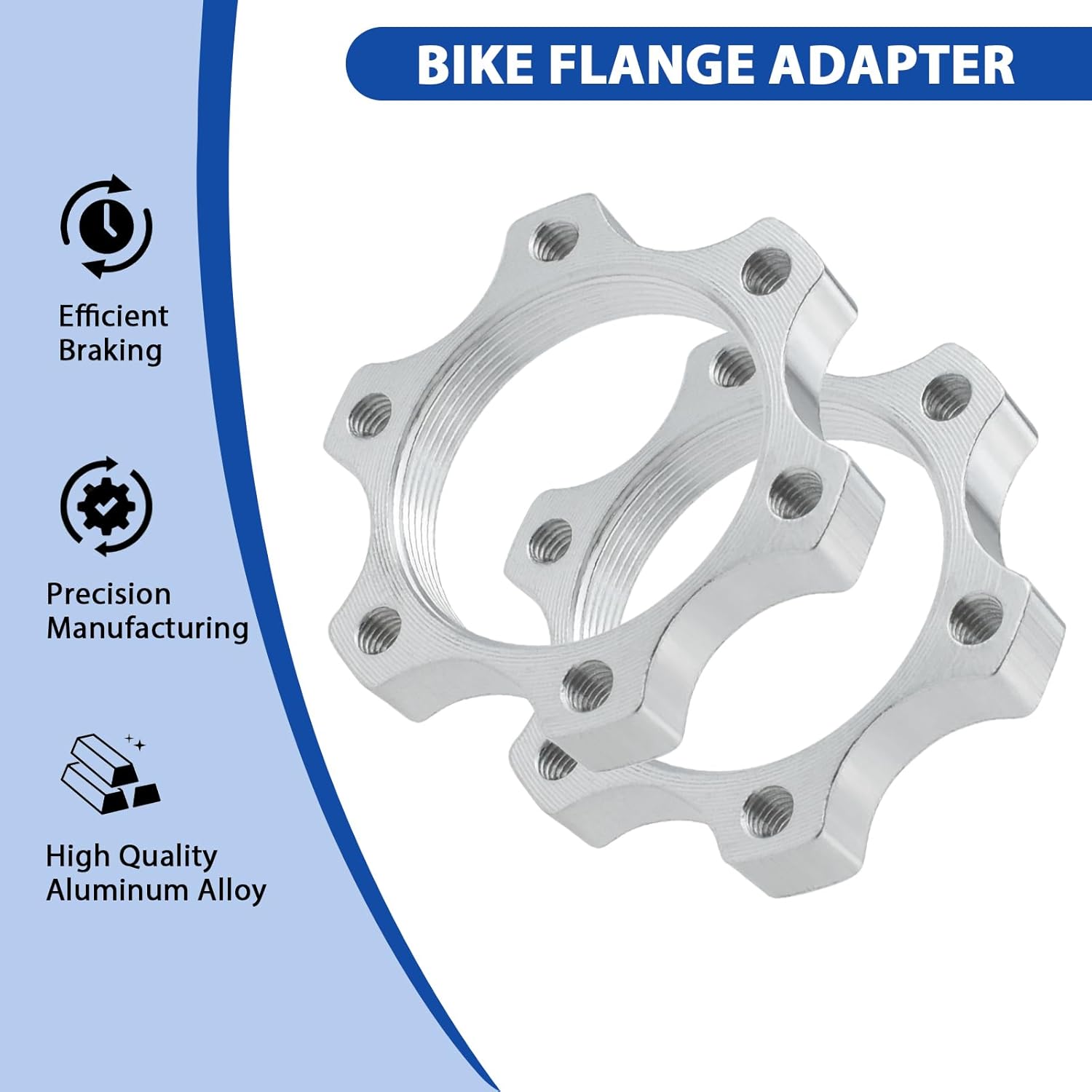 4 Pcs 44MM Bike Freewheel Threaded Hubs Disk Brake Adapter, 1.73-inch Aluminum Alloy 6-Bolt Disc Brake Rotor Flange Adapter, Silver - Image 3