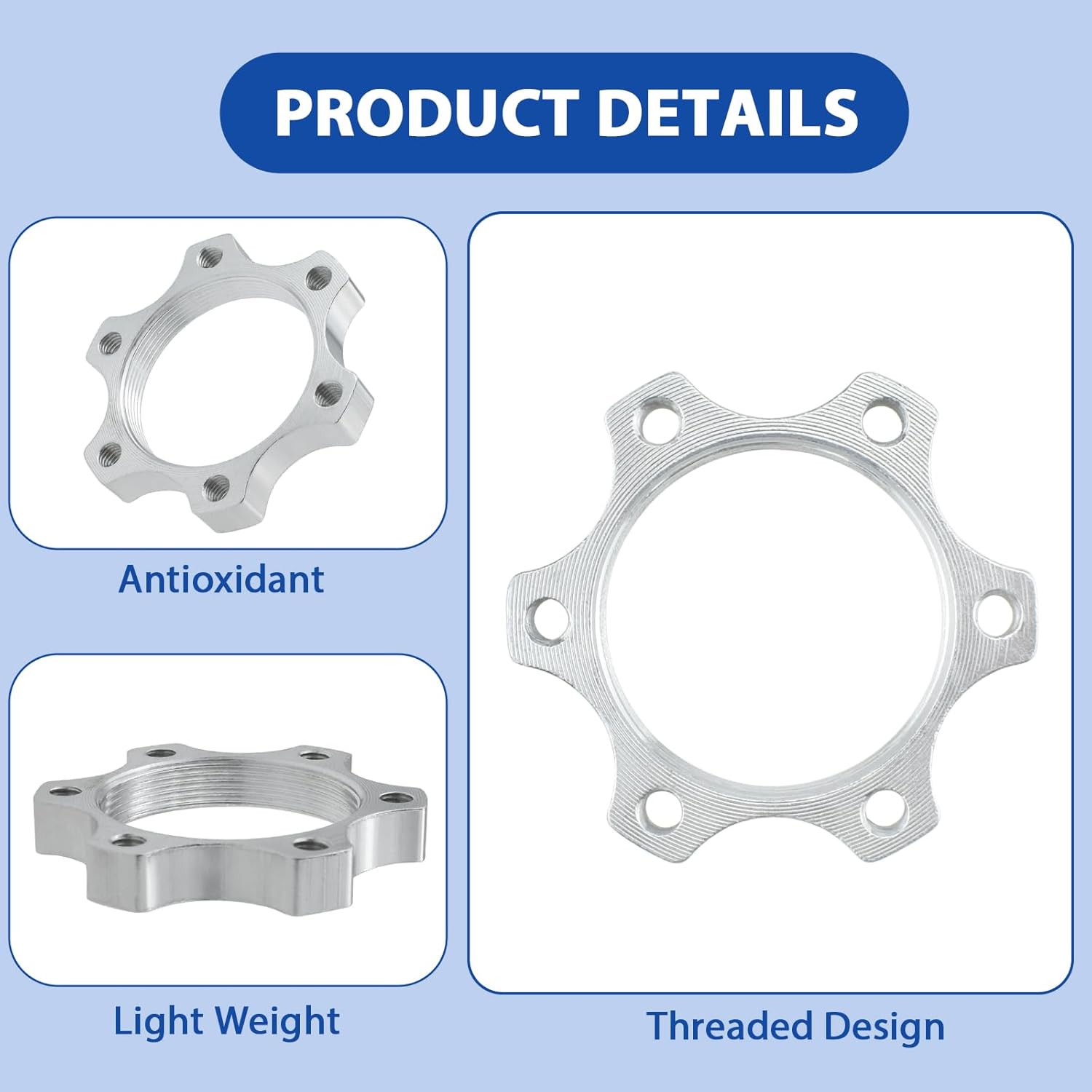 4 Pcs 44MM Bike Freewheel Threaded Hubs Disk Brake Adapter, 1.73-inch Aluminum Alloy 6-Bolt Disc Brake Rotor Flange Adapter, Silver - Image 4