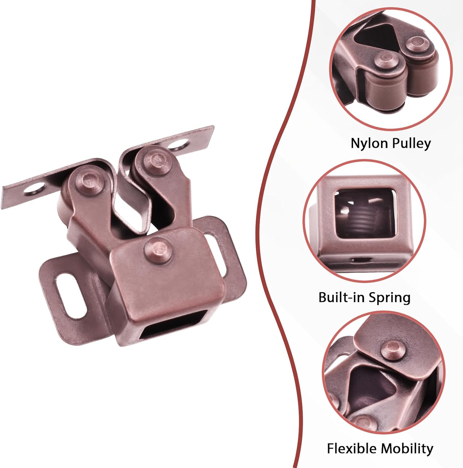 8 Pcs Cabinet Latch Double Roller Catch, Catch Hardware for Cupboard Closet Cabinet Door Latches and Catches, Cold Rolled Steel Cabinet Latches with Spear Strike, Red Bronze - Image 3
