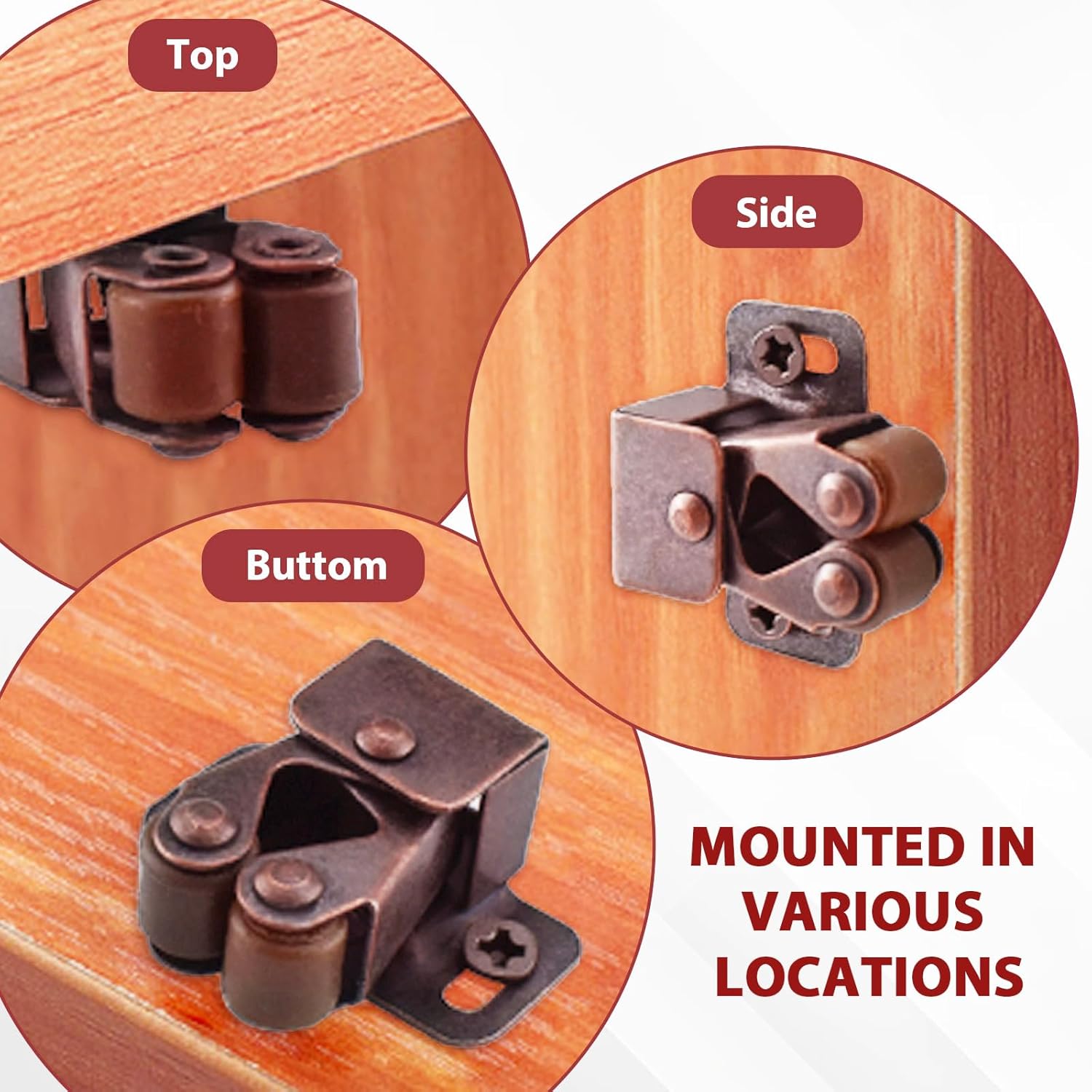 8 Pcs Cabinet Latch Double Roller Catch, Catch Hardware for Cupboard Closet Cabinet Door Latches and Catches, Cold Rolled Steel Cabinet Latches with Spear Strike, Red Bronze - Image 6