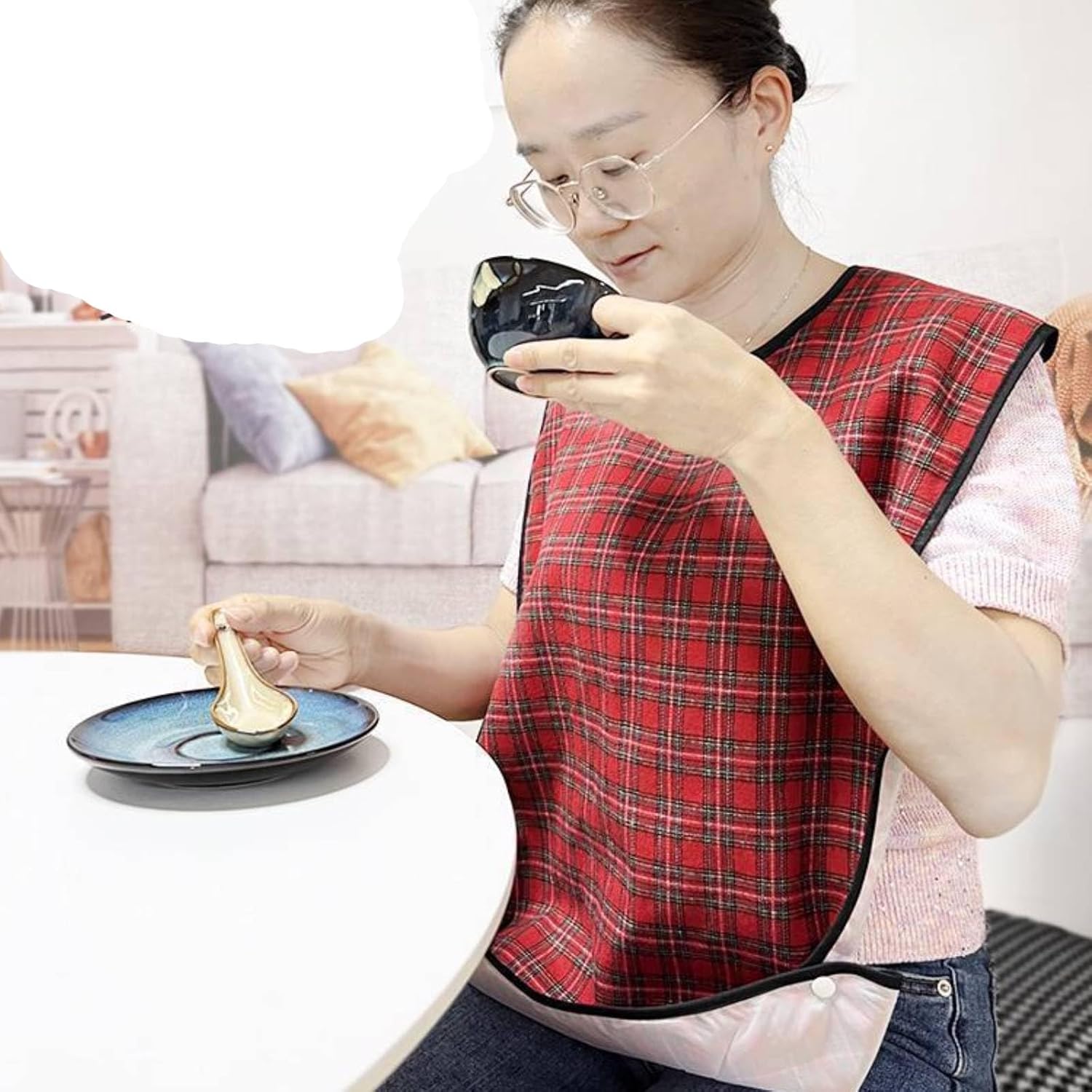 Adult Bibs for Men Women Elderly Reusable Large Adult Bibs Reusable Waterproof Clothing Protector with Crumb Catcher - Image 4