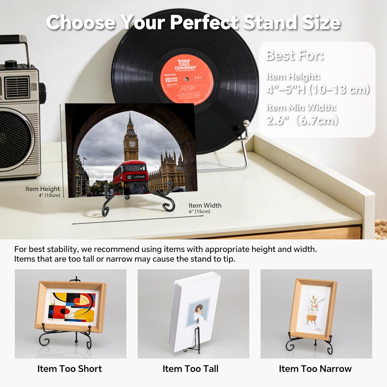 (4 pack)Iron Display Stand, Black Iron Easel Plate Display Photo Holder Stand, Displays Picture Frames, Decorative Plates, Tablets and Art 4 Inch - Image 6
