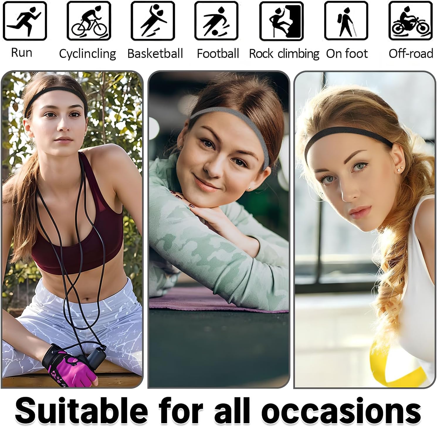 4 Pack Sports Headbands for Women Elastic Non-Slip Absorb Sweat 4 Colors - Image 4