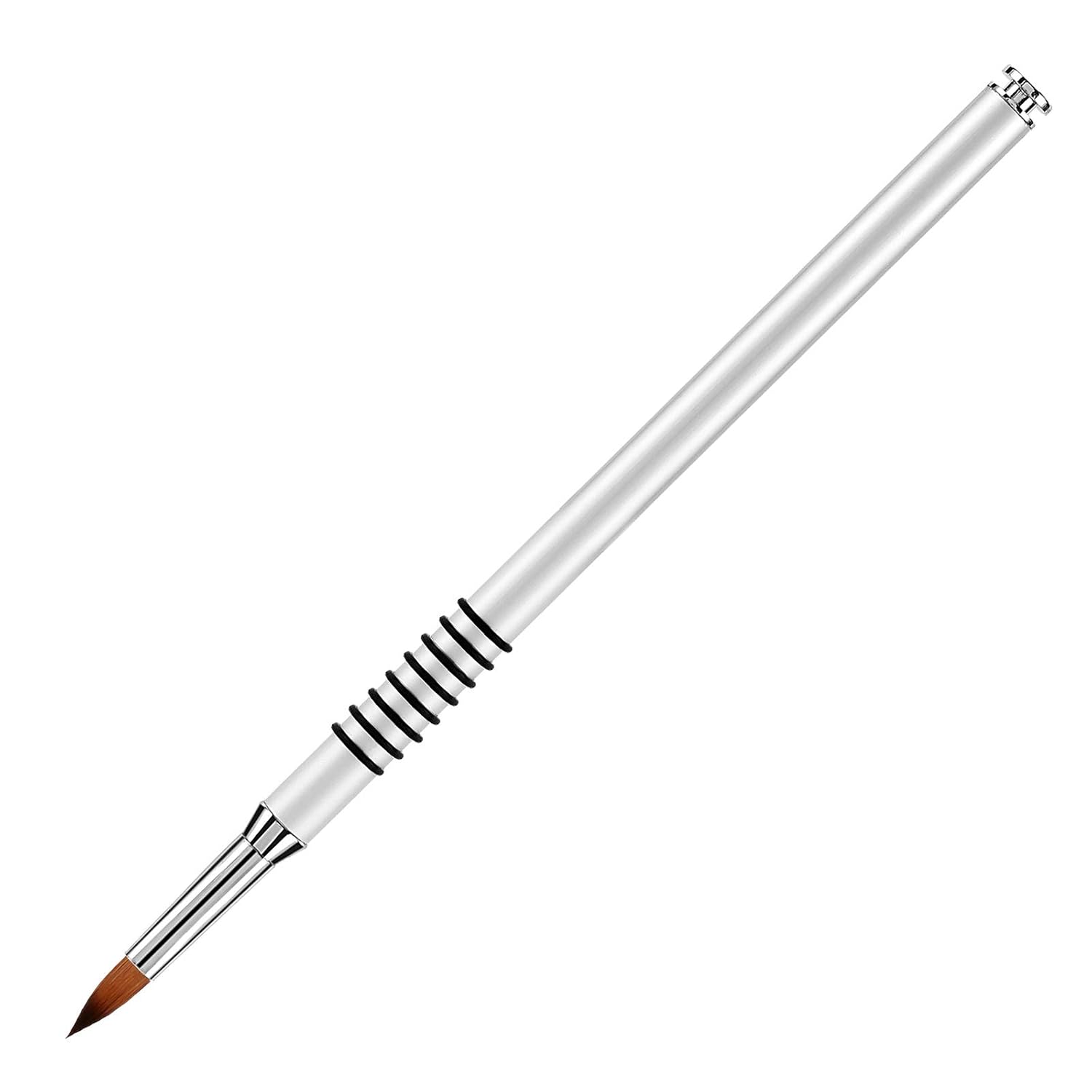 3D Nail Art Brush for Acrylic Powder, Kolinsky Acrylic Nail Brush, Silver Metal with Non-Slip Handle (Size # 2) - Image 1