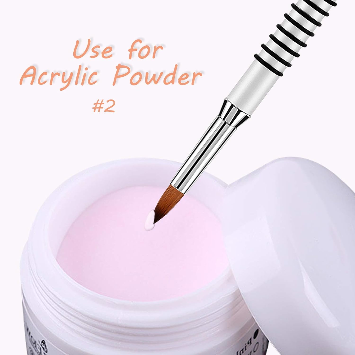 3D Nail Art Brush for Acrylic Powder, Kolinsky Acrylic Nail Brush, Silver Metal with Non-Slip Handle (Size # 2) - Image 4