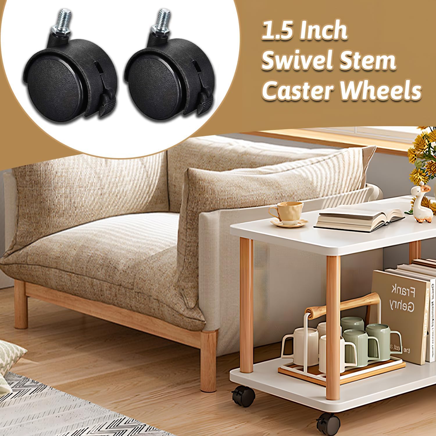 4 Pcs 1.5 Inch Swivel Caster Wheels with Locking Brake,Replacement Caster Wheels for Seats Shelves Shopping Baskets Cribs Appliances Equipment Industrial Equipment(Black) - Image 2