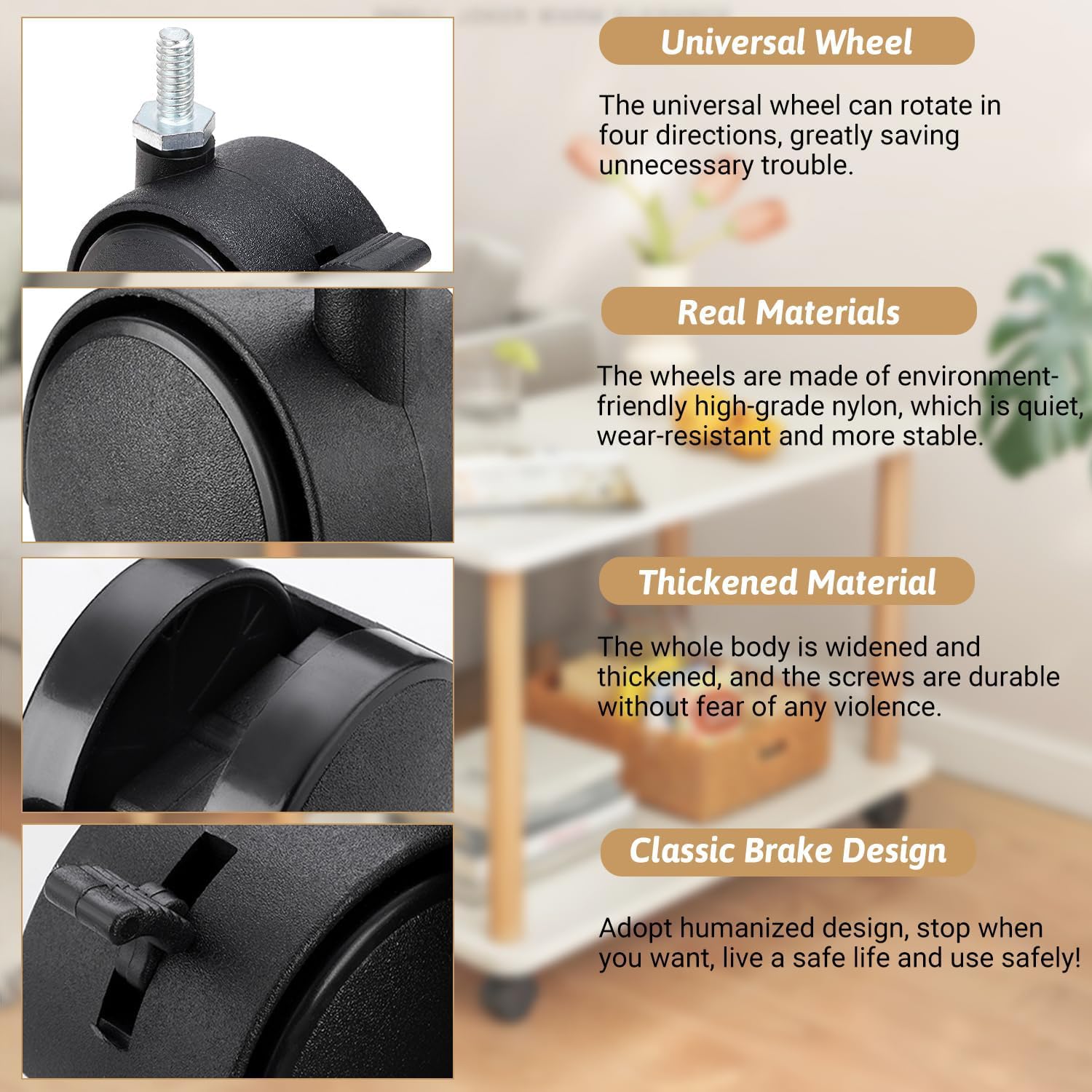 4 Pcs 1.5 Inch Swivel Caster Wheels with Locking Brake,Replacement Caster Wheels for Seats Shelves Shopping Baskets Cribs Appliances Equipment Industrial Equipment(Black) - Image 4