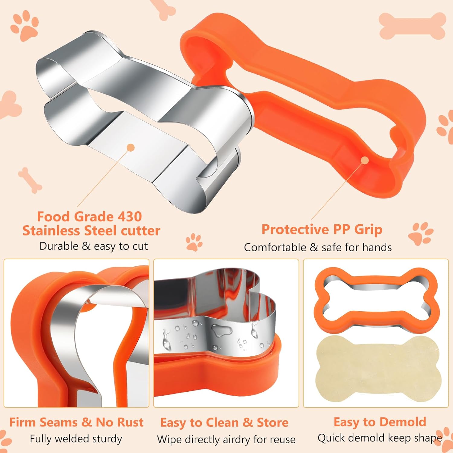 Dog Cookie Cutters Set 3 Piece -3 Different Sizes Of Dog, Bone, and Paw Print Cookie Mold Dog Bone Cutters Stainless Steel Shaped Cutters for Homemade Treats,Cakes and Cookies - Image 2