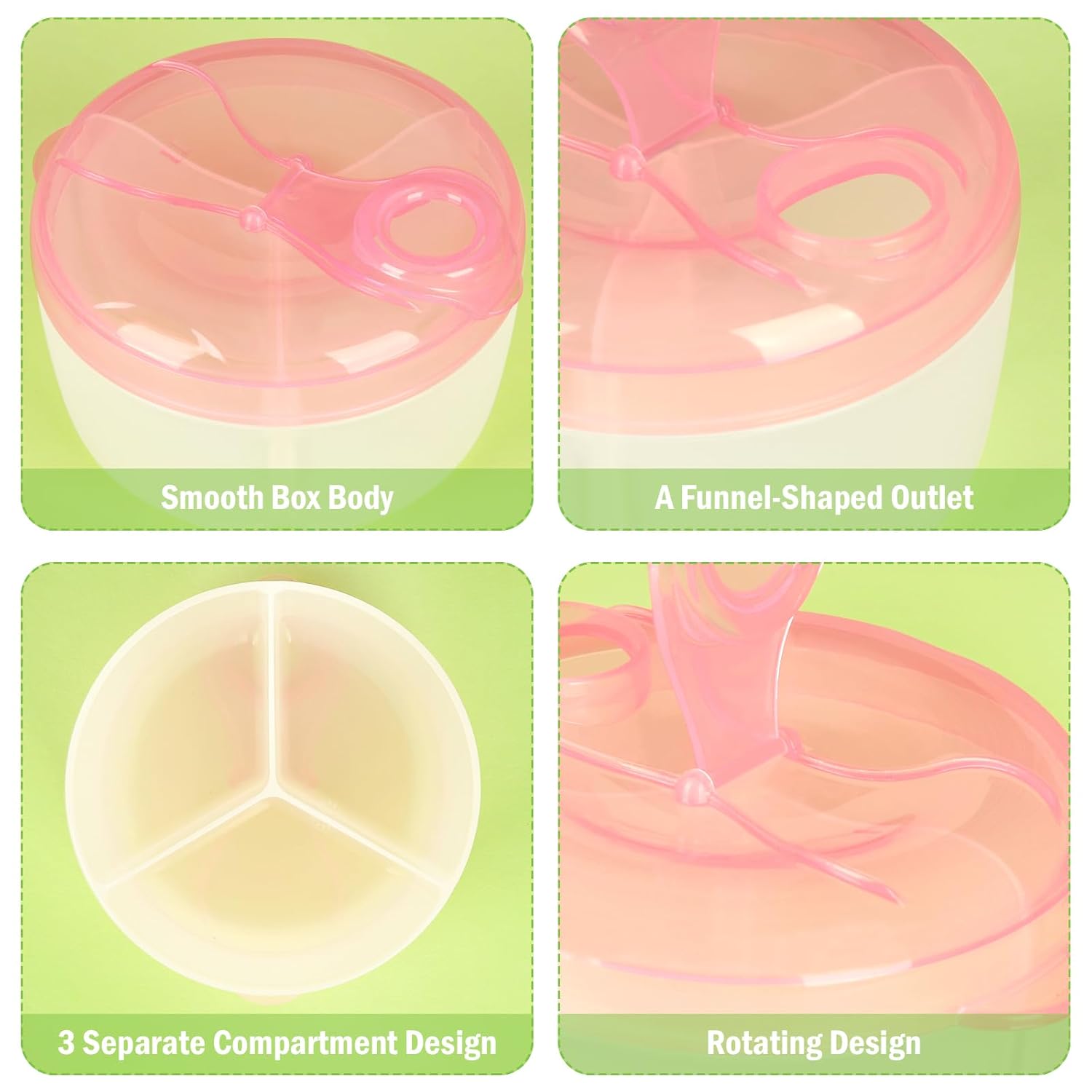 Baby Formula Dispenser On The Go, Formula Container to Go, Non-Spill Rotating Three-Compartment Formula Dispenser and Snack Storage Container for Infant Toddler Traveling - Image 3