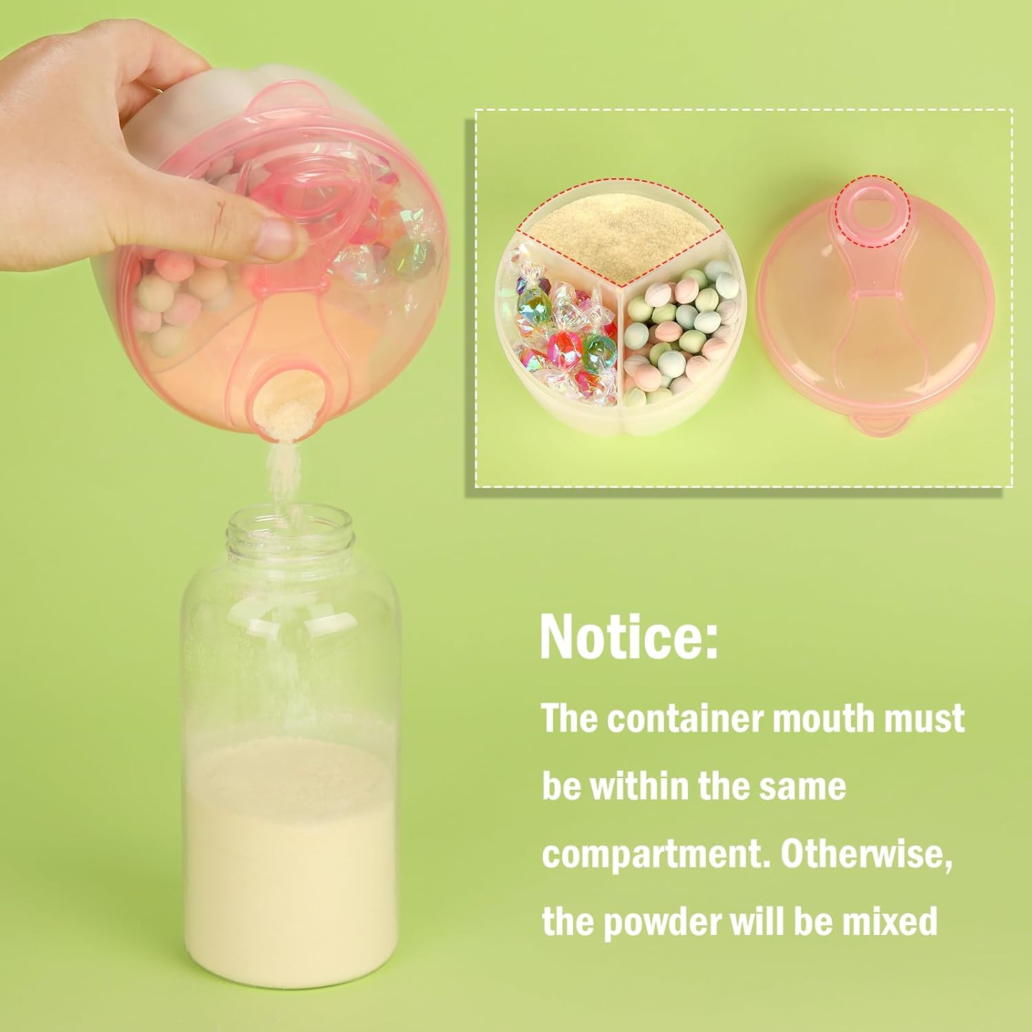 Baby Formula Dispenser On The Go, Formula Container to Go, Non-Spill Rotating Three-Compartment Formula Dispenser and Snack Storage Container for Infant Toddler Traveling - Image 6