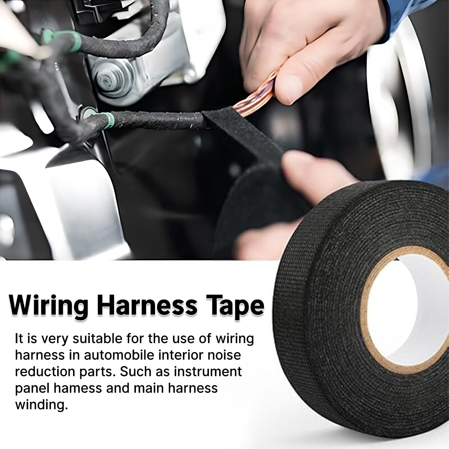 Wire Harness Tape for Electrical Automotive Engine Harness Wrap Protection Noise Damping Cables Fixed 0.59 Inch x 82 FT - Image 2
