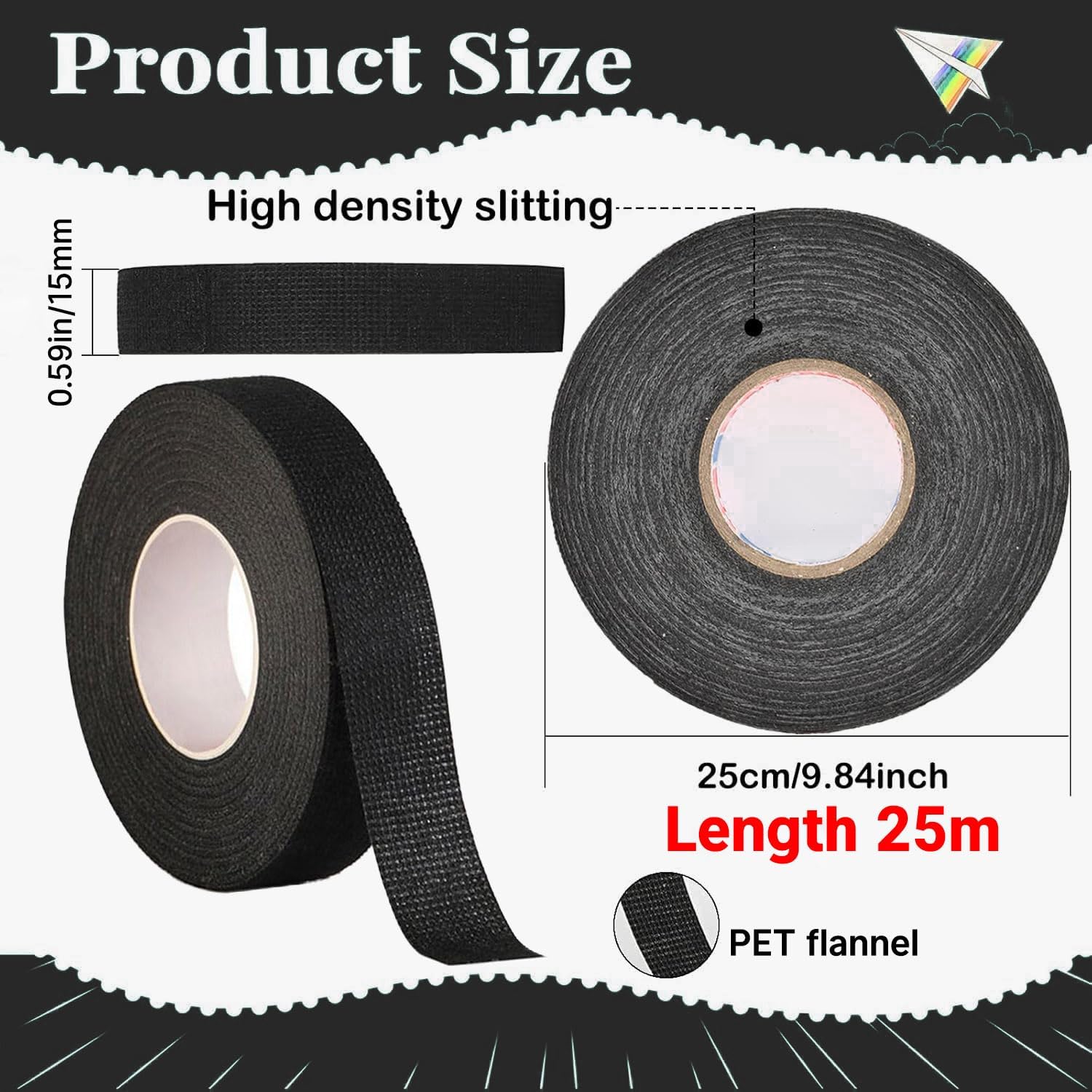 Wire Harness Tape for Electrical Automotive Engine Harness Wrap Protection Noise Damping Cables Fixed 0.59 Inch x 82 FT - Image 3