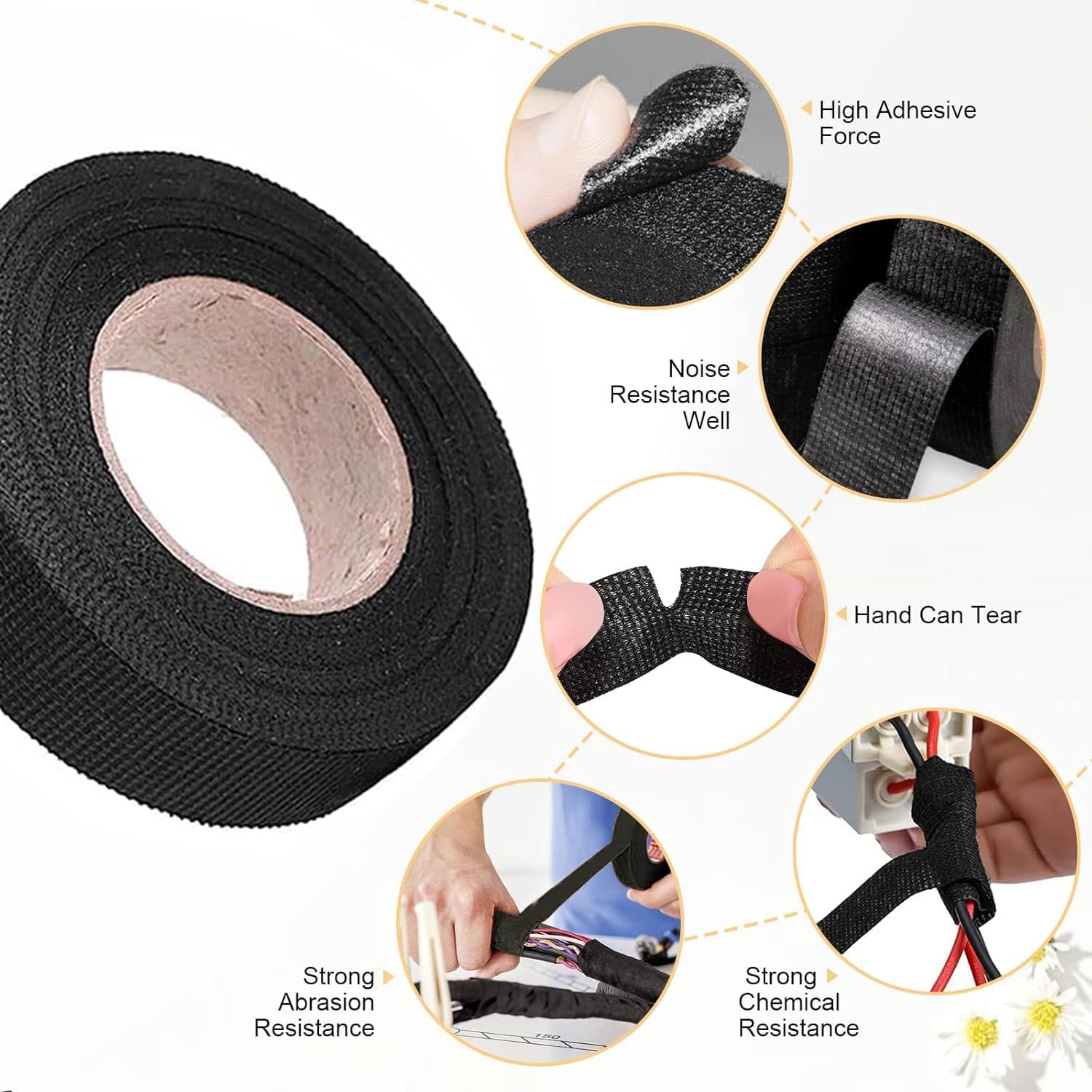 Wire Harness Tape for Electrical Automotive Engine Harness Wrap Protection Noise Damping Cables Fixed 0.59 Inch x 82 FT - Image 4