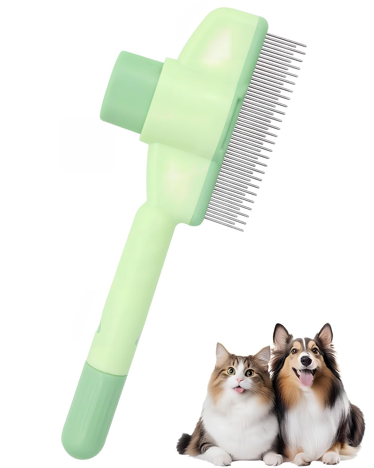 Pet Comb for Cats,Pet Hair Removal Comb Flea Comb with Release Button (Green) - Image 1