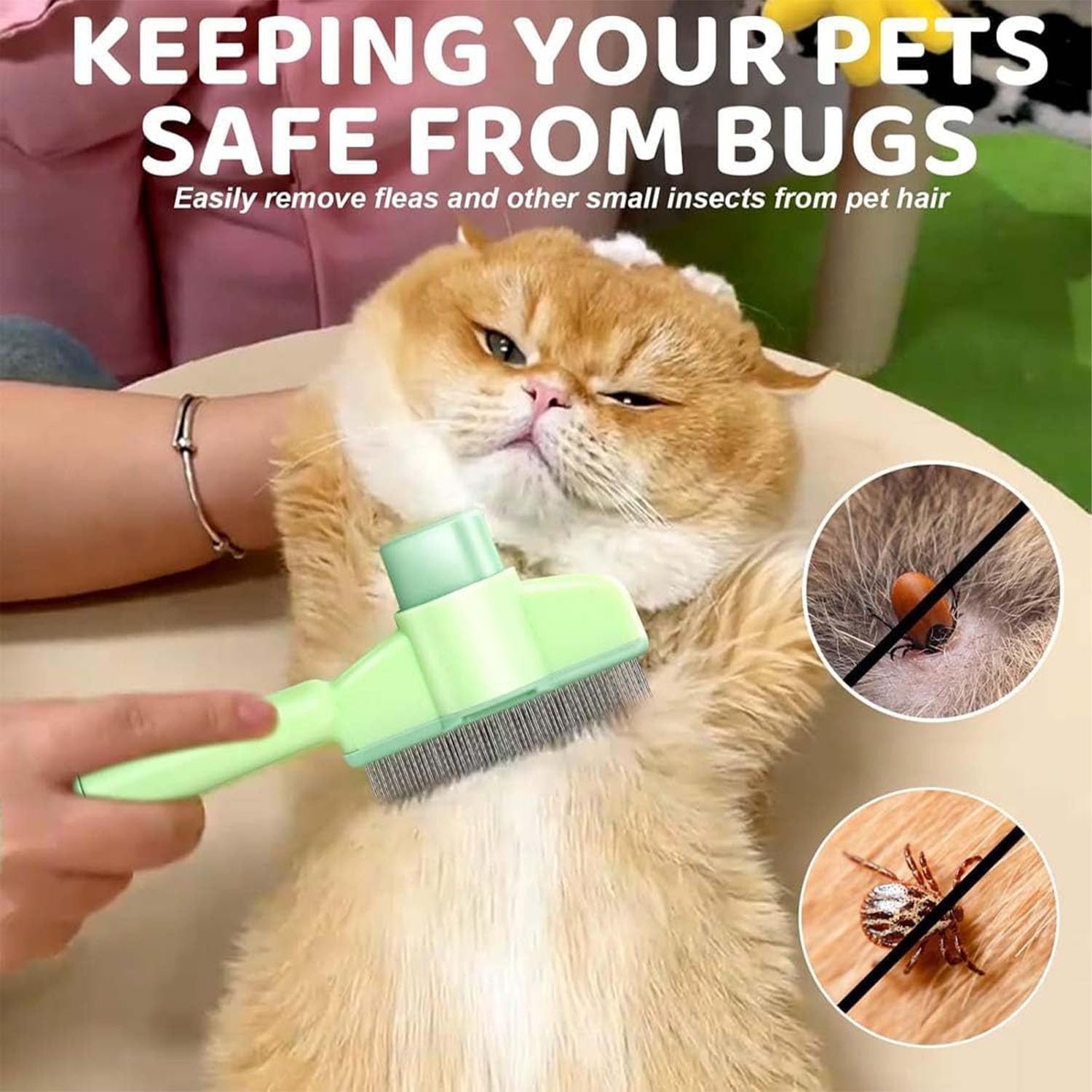 Pet Comb for Cats,Pet Hair Removal Comb Flea Comb with Release Button (Green) - Image 3