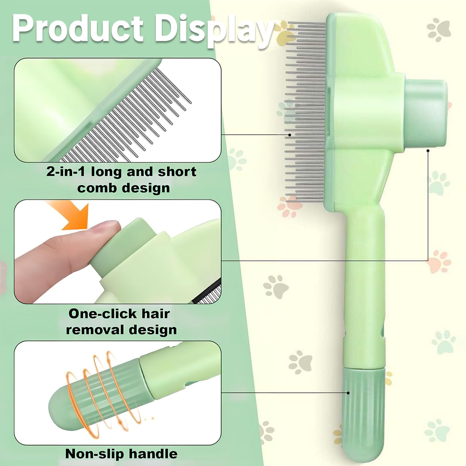 Pet Comb for Cats,Pet Hair Removal Comb Flea Comb with Release Button (Green) - Image 5