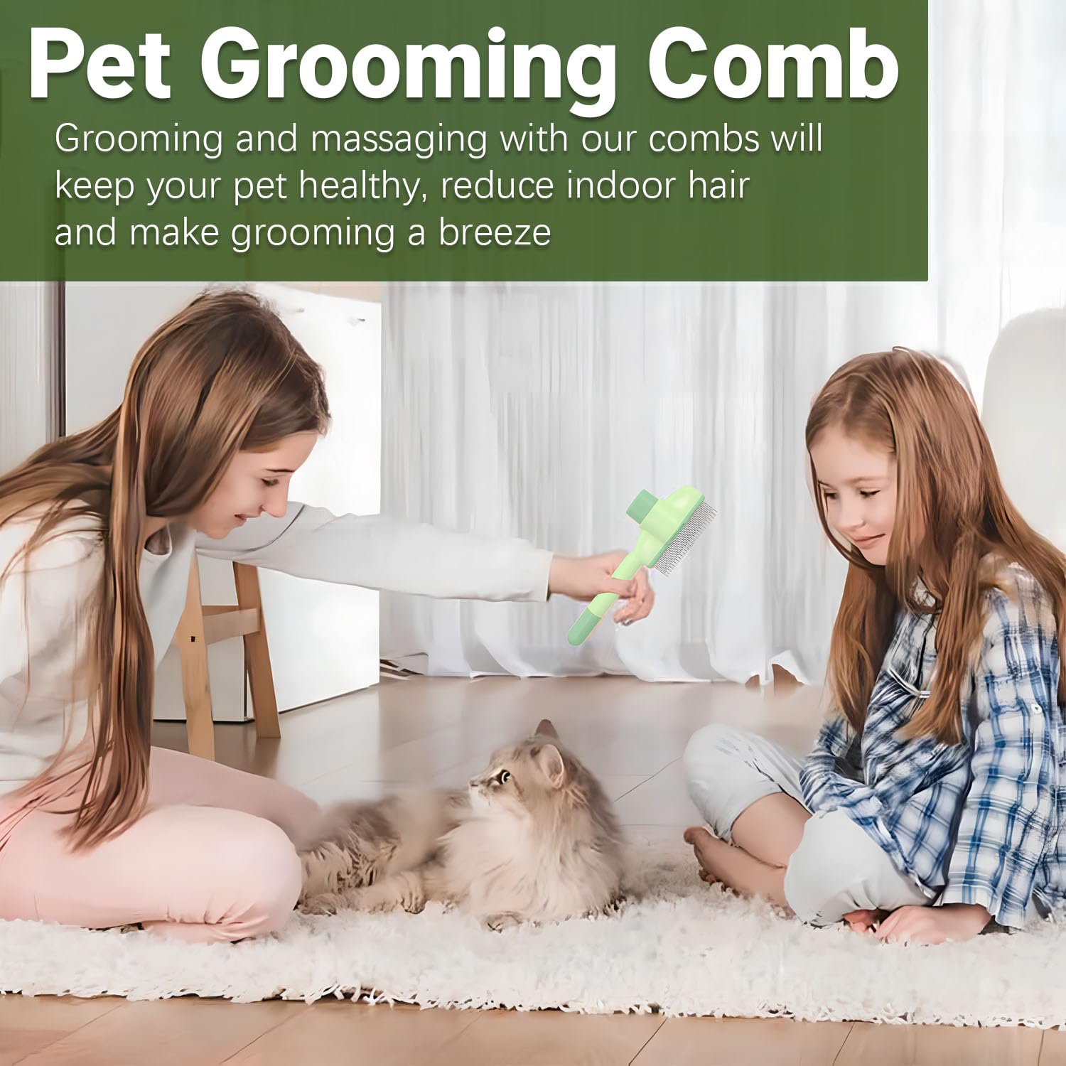 Pet Comb for Cats,Pet Hair Removal Comb Flea Comb with Release Button (Green) - Image 6