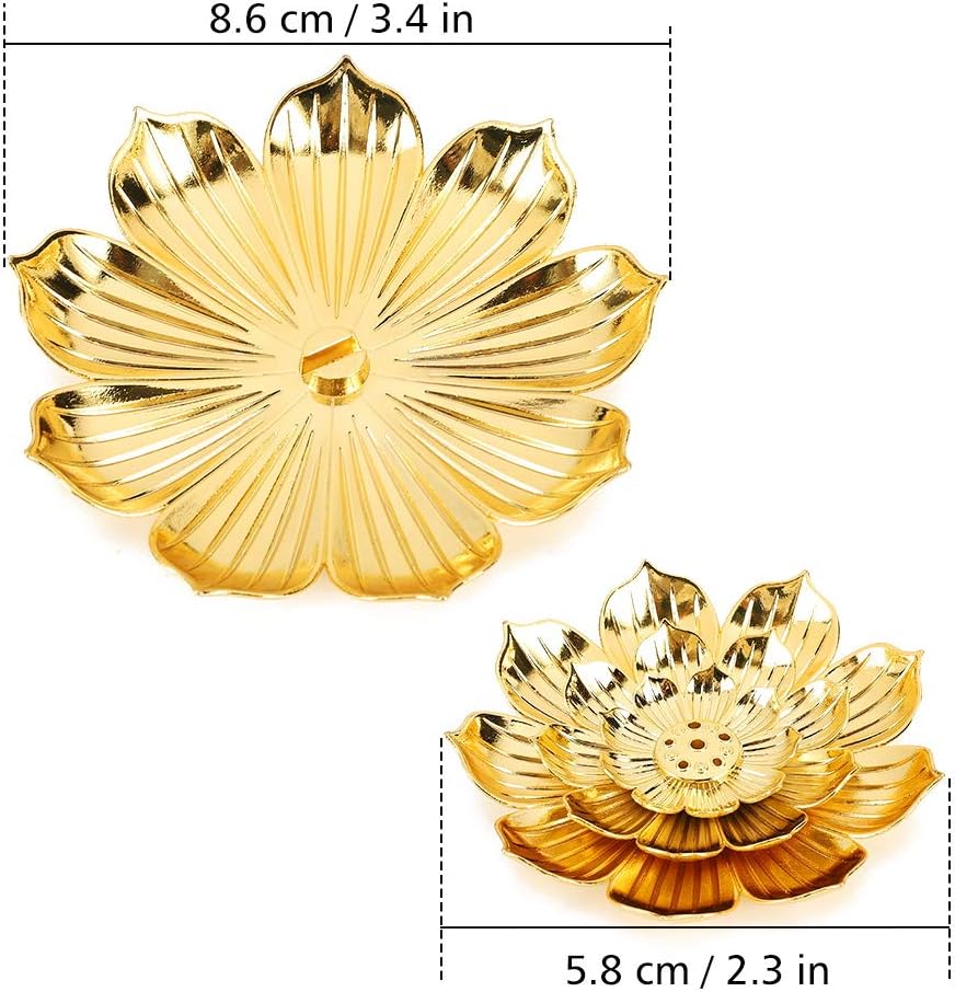 Zinc Alloy Incense Holder, Lotus Stick Incense Burner, Incense Holder for Stick/Coil/Cone Incense with Ash Catcher, Gold - Image 7
