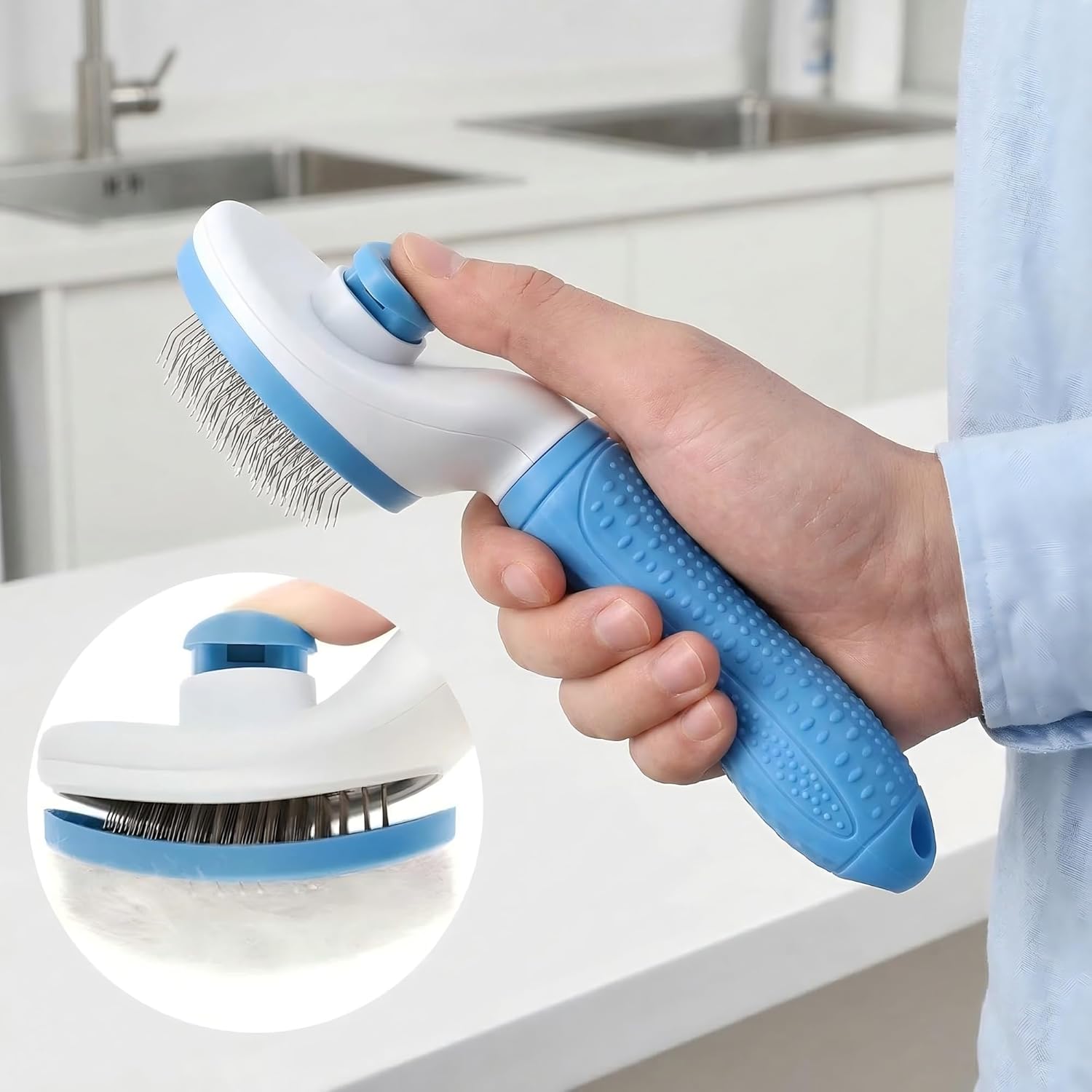 Dog Cat Shedding Brush, Self Cleaning Deshedding Tool for Undercoat, Grooming Rake for Long Short Hair Pets, Skin Friendly Fur Remover - Image 2