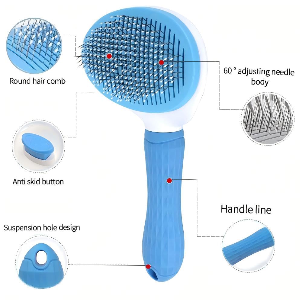 Dog Cat Shedding Brush, Self Cleaning Deshedding Tool for Undercoat, Grooming Rake for Long Short Hair Pets, Skin Friendly Fur Remover - Image 4