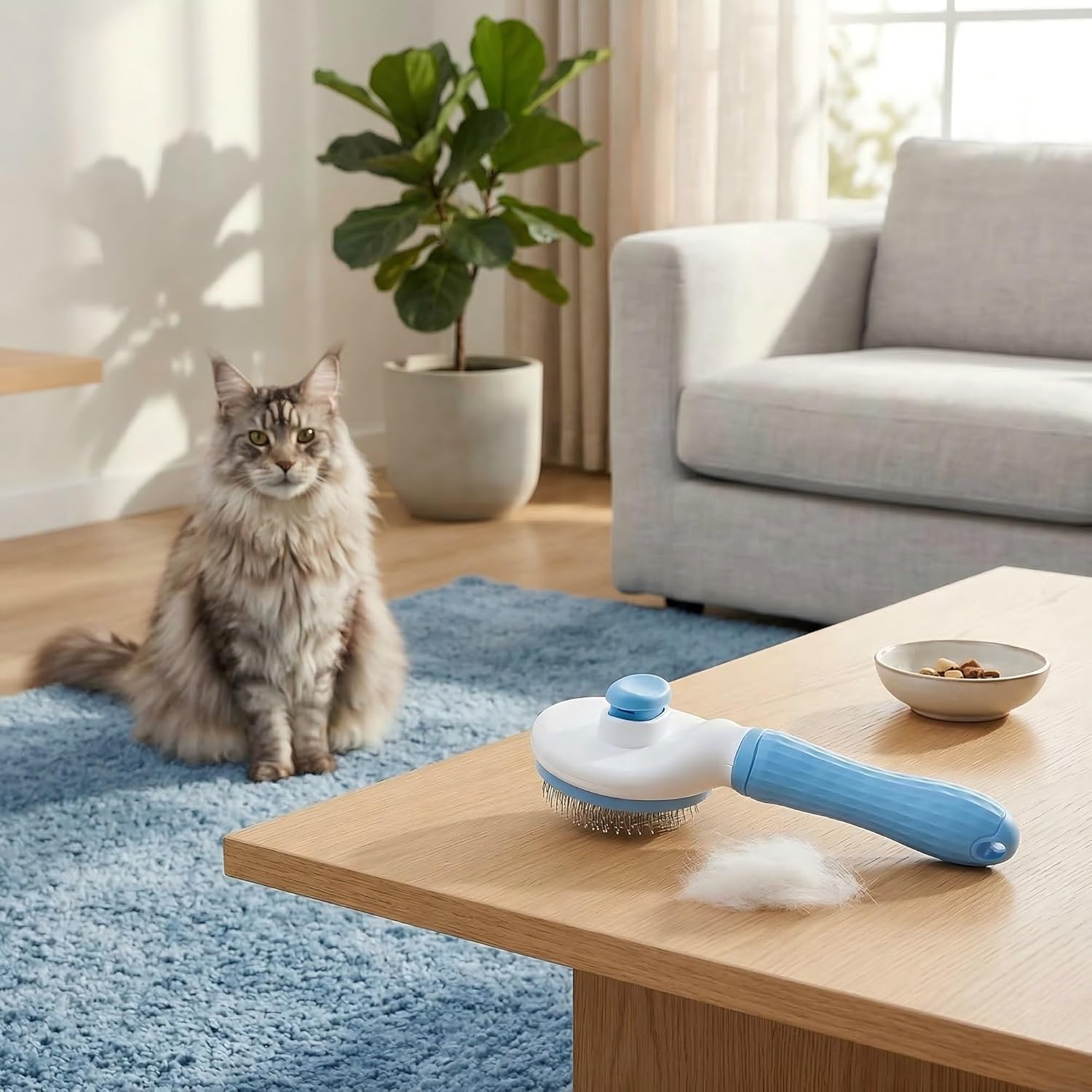 Dog Cat Shedding Brush, Self Cleaning Deshedding Tool for Undercoat, Grooming Rake for Long Short Hair Pets, Skin Friendly Fur Remover - Image 5