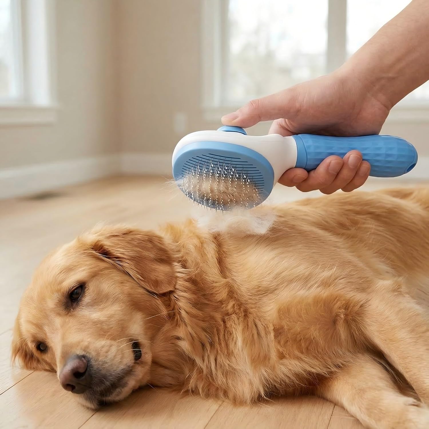 Dog Cat Shedding Brush, Self Cleaning Deshedding Tool for Undercoat, Grooming Rake for Long Short Hair Pets, Skin Friendly Fur Remover - Image 6