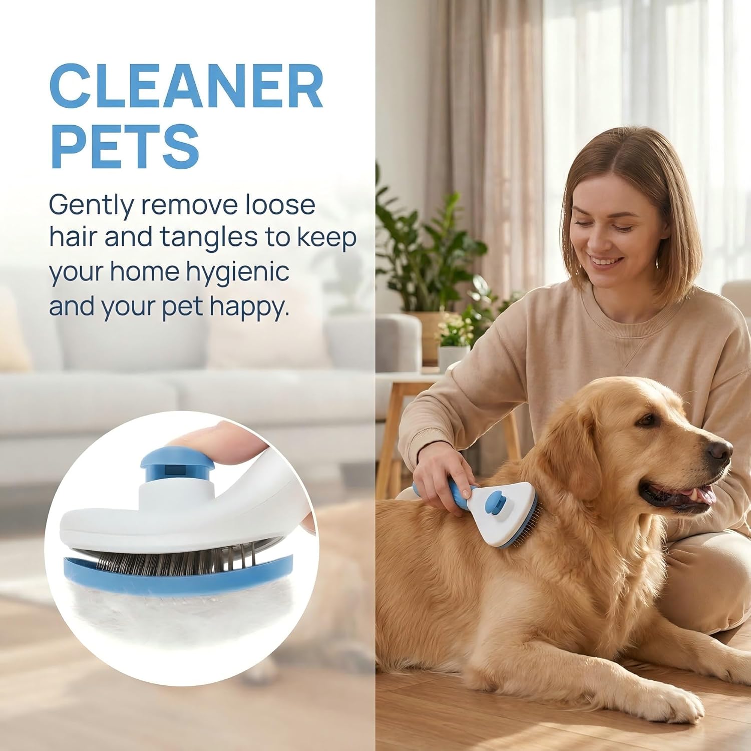 Dog Cat Shedding Brush, Self Cleaning Deshedding Tool for Undercoat, Grooming Rake for Long Short Hair Pets, Skin Friendly Fur Remover - Image 7