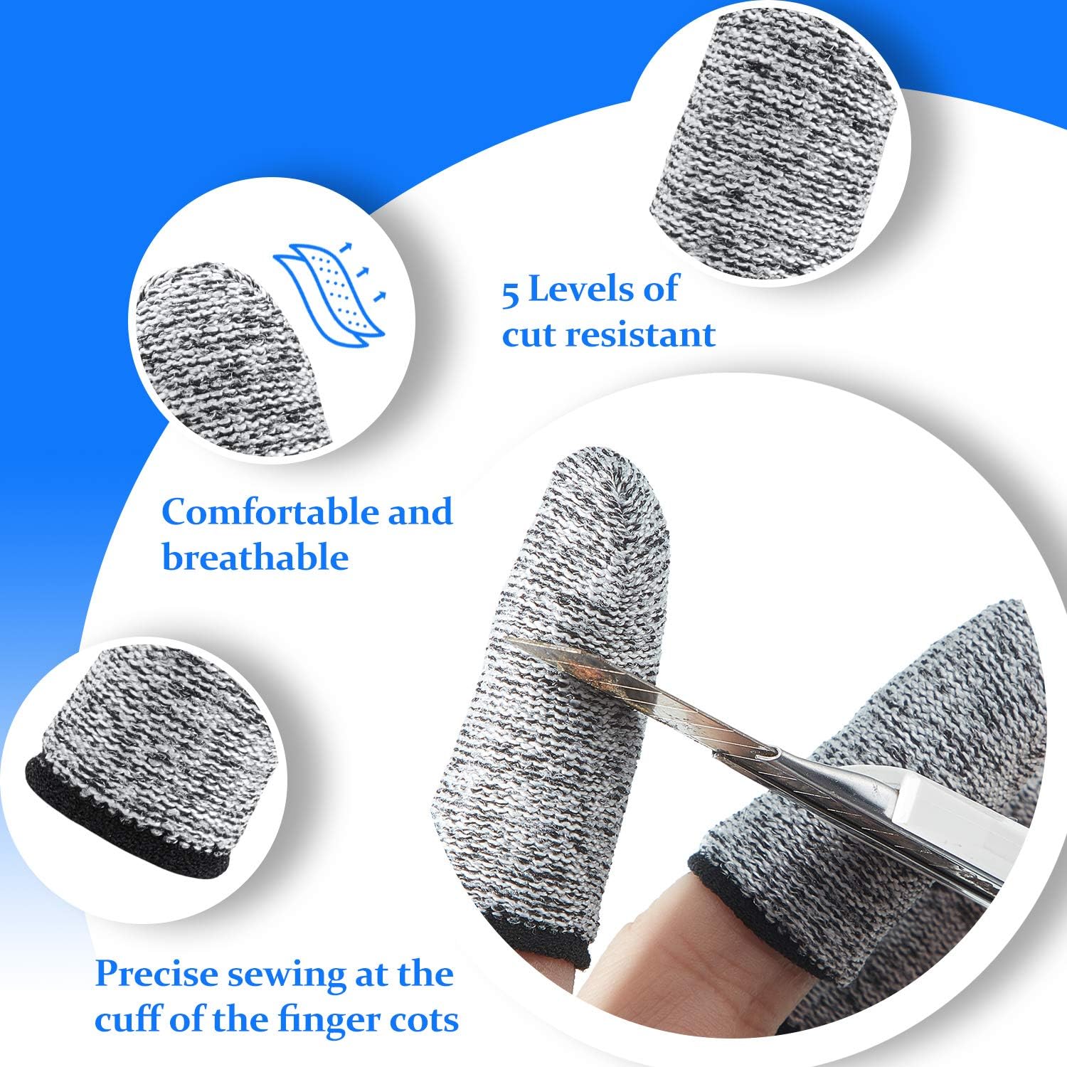 20 Pieces Cut Resistant Finger Cots Protection Reusable Finger Thumb Protector Gloves for Kitchen Sculpture Work (2.2 Inch) - Image 3