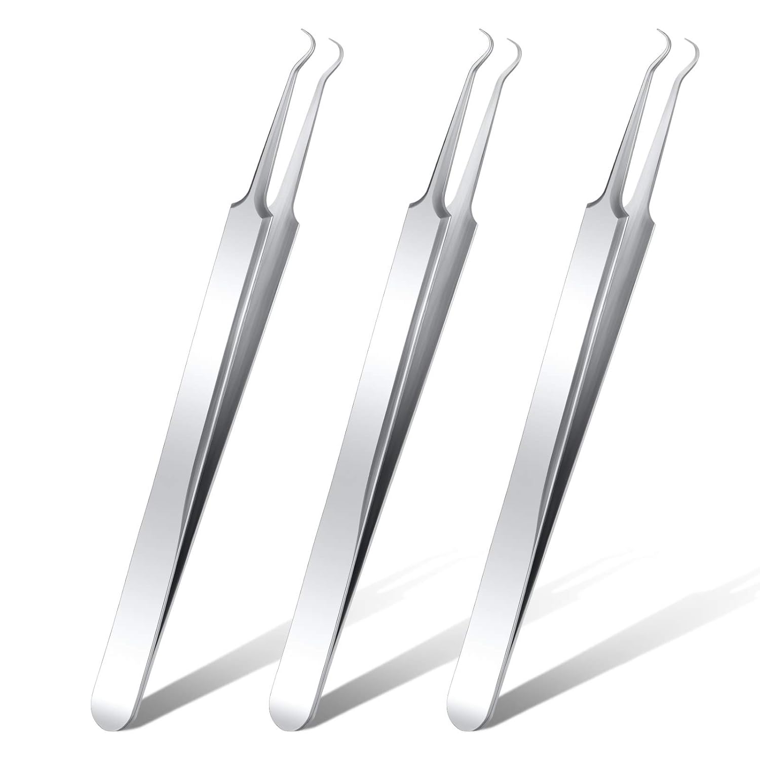 3 Pcs Blackhead Tweezer Stainless Steel Pimple Tweezers Extractor Tool for Remove Zit Whitehead Pimple Bend Curved Tweezer Skin Blackhead Remover Tools(Silver) - Image 1
