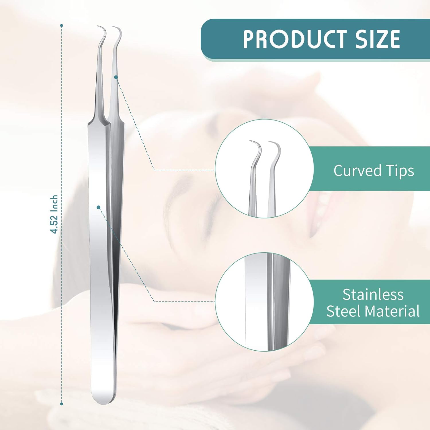 3 Pcs Blackhead Tweezer Stainless Steel Pimple Tweezers Extractor Tool for Remove Zit Whitehead Pimple Bend Curved Tweezer Skin Blackhead Remover Tools(Silver) - Image 2