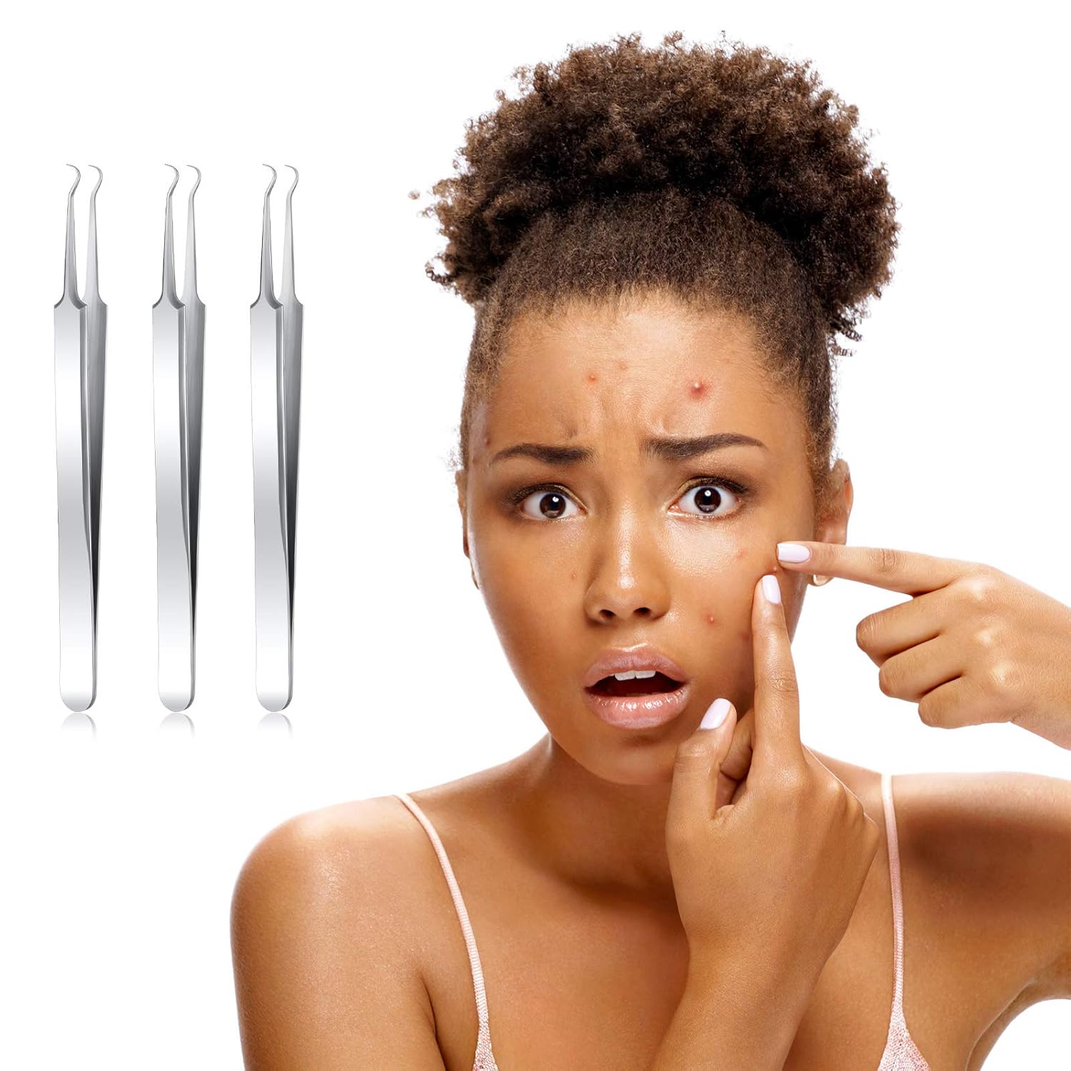 3 Pcs Blackhead Tweezer Stainless Steel Pimple Tweezers Extractor Tool for Remove Zit Whitehead Pimple Bend Curved Tweezer Skin Blackhead Remover Tools(Silver) - Image 4