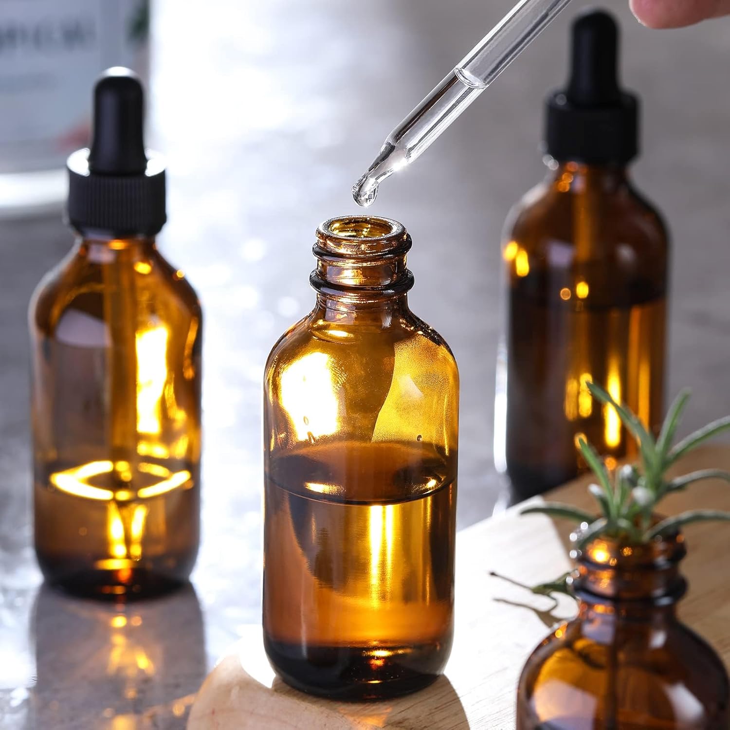 4 Pack, 2 oz Bottles with Dropper & 1 Funnel & 4 Labels - Essential Oils Bottles for Health, Personal Care & Beauty - 60ml Thick Dark Amber Glass Tincture Bottles, Refillable Cosmetic Containers - Image 4