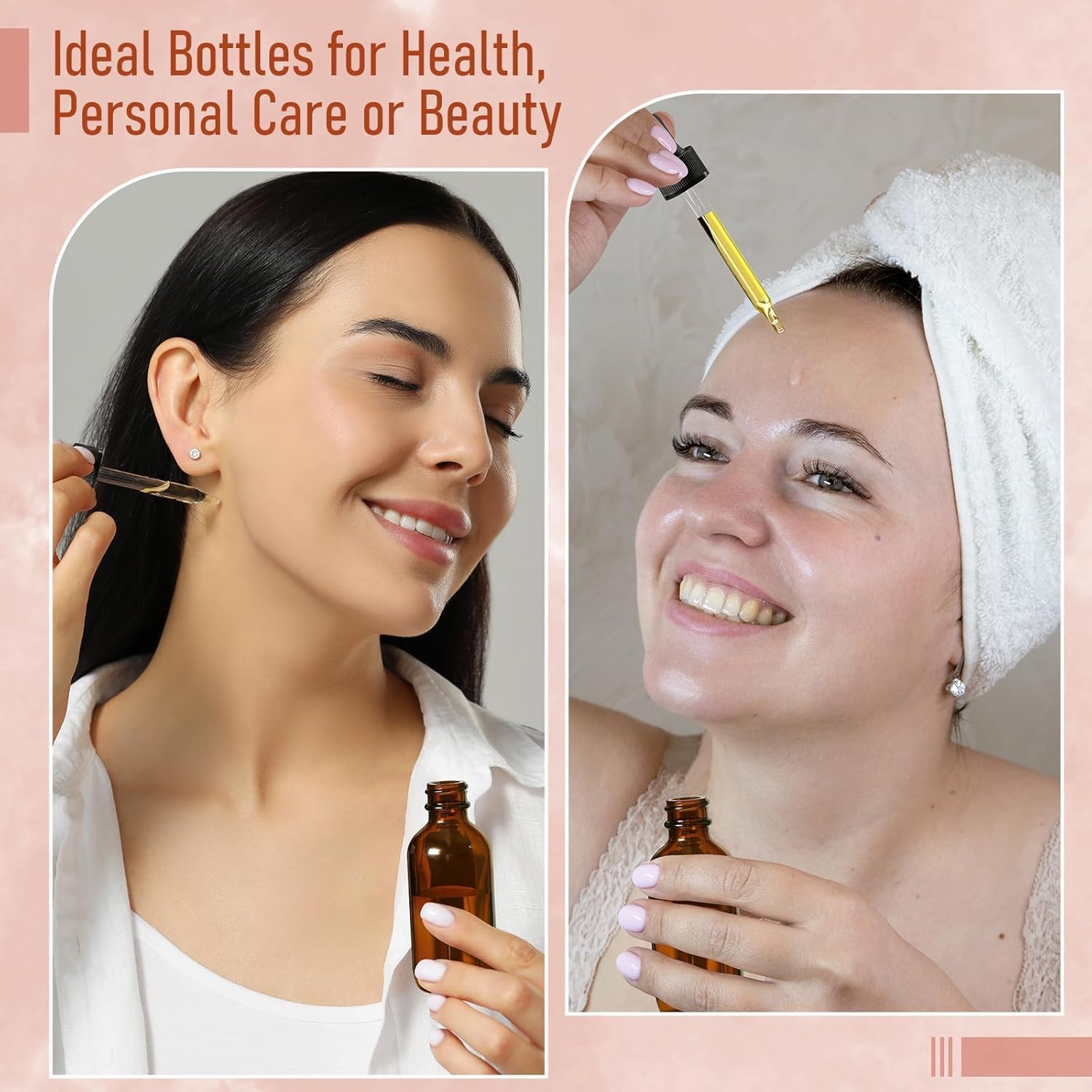 4 Pack, 2 oz Bottles with Dropper & 1 Funnel & 4 Labels - Essential Oils Bottles for Health, Personal Care & Beauty - 60ml Thick Dark Amber Glass Tincture Bottles, Refillable Cosmetic Containers - Image 5