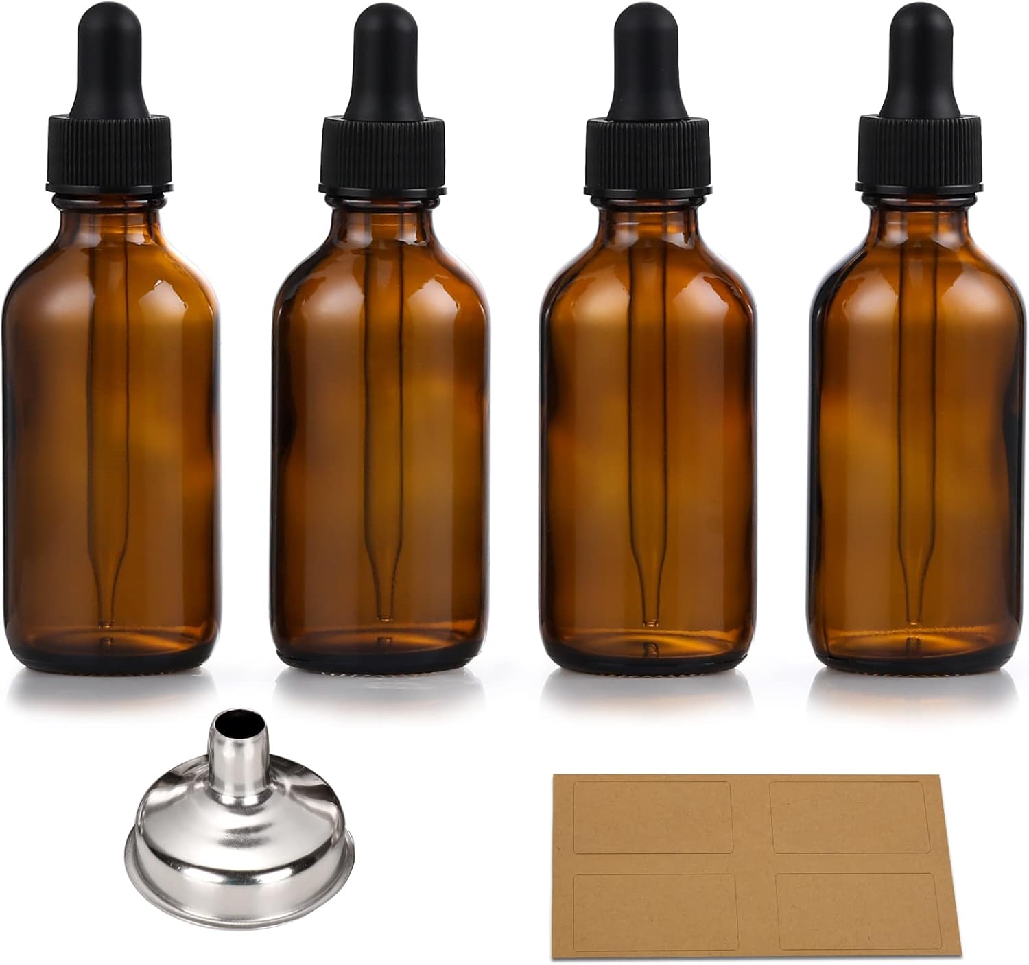 4 Pack, 1 oz Thick Dark Amber Glass Dropper Bottles with 1 Funnels & 4 Labels - 30ml Tincture Bottles with Eye Dropper - Leakproof Essential Oils Bottle - Storage and Travel for Beauty or Health - Image 1