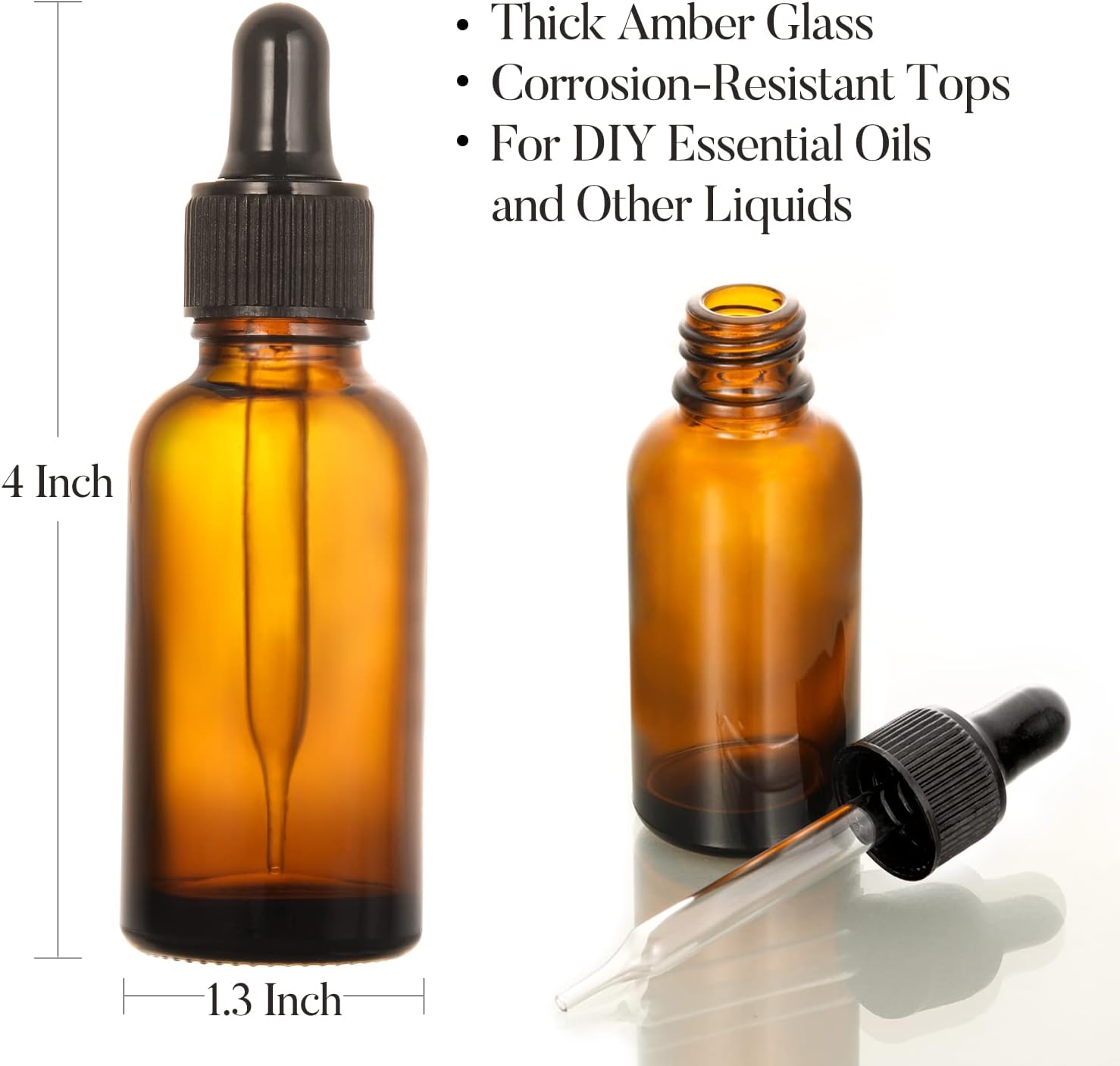 4 Pack, 1 oz Thick Dark Amber Glass Dropper Bottles with 1 Funnels & 4 Labels - 30ml Tincture Bottles with Eye Dropper - Leakproof Essential Oils Bottle - Storage and Travel for Beauty or Health - Image 4