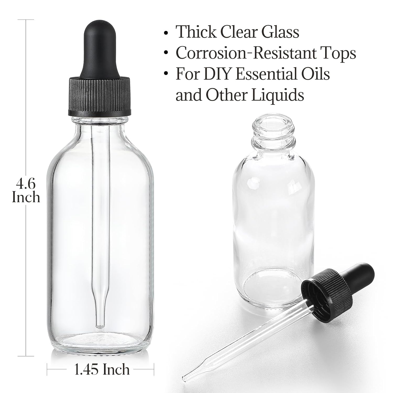 4 Pcs, 2 oz Clear Eye Dropper Bottles with 1 Stainless Steel Funnels & 4 Labels - Black Caps 60ml Thick Glass Tincture Bottles - Leakproof Essential Oils Bottles for Health, Personal Care & Beauty - Image 3