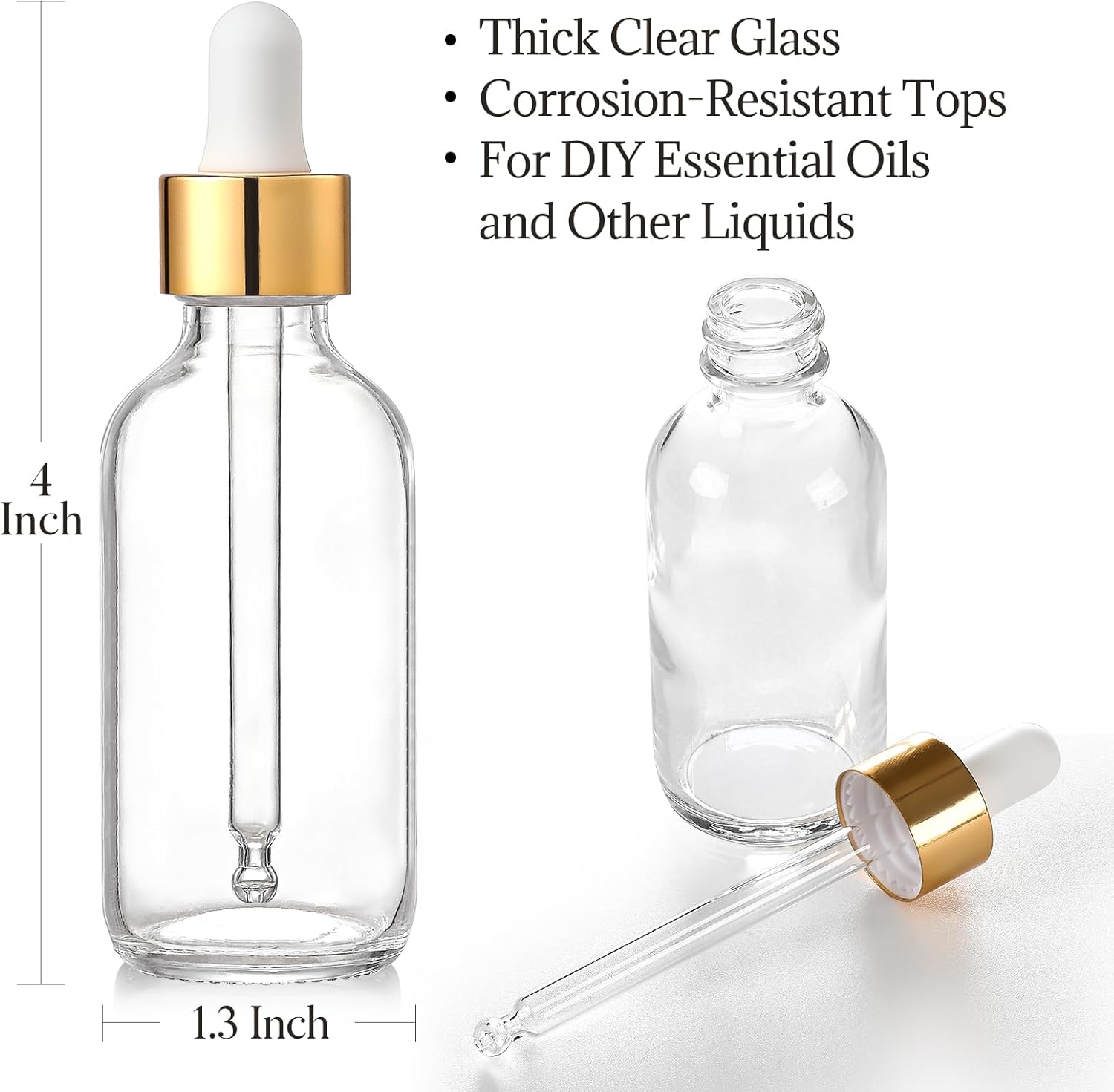 4 Pcs, 1 oz Golden Cap Clear Dropper Bottles (30ml) with 1 Funnel & 4 Labels - Glass Tincture Bottles with Eye Droppers - Leakproof Essential Oil Bottles for Health, Personal Care & Beauty - Image 3